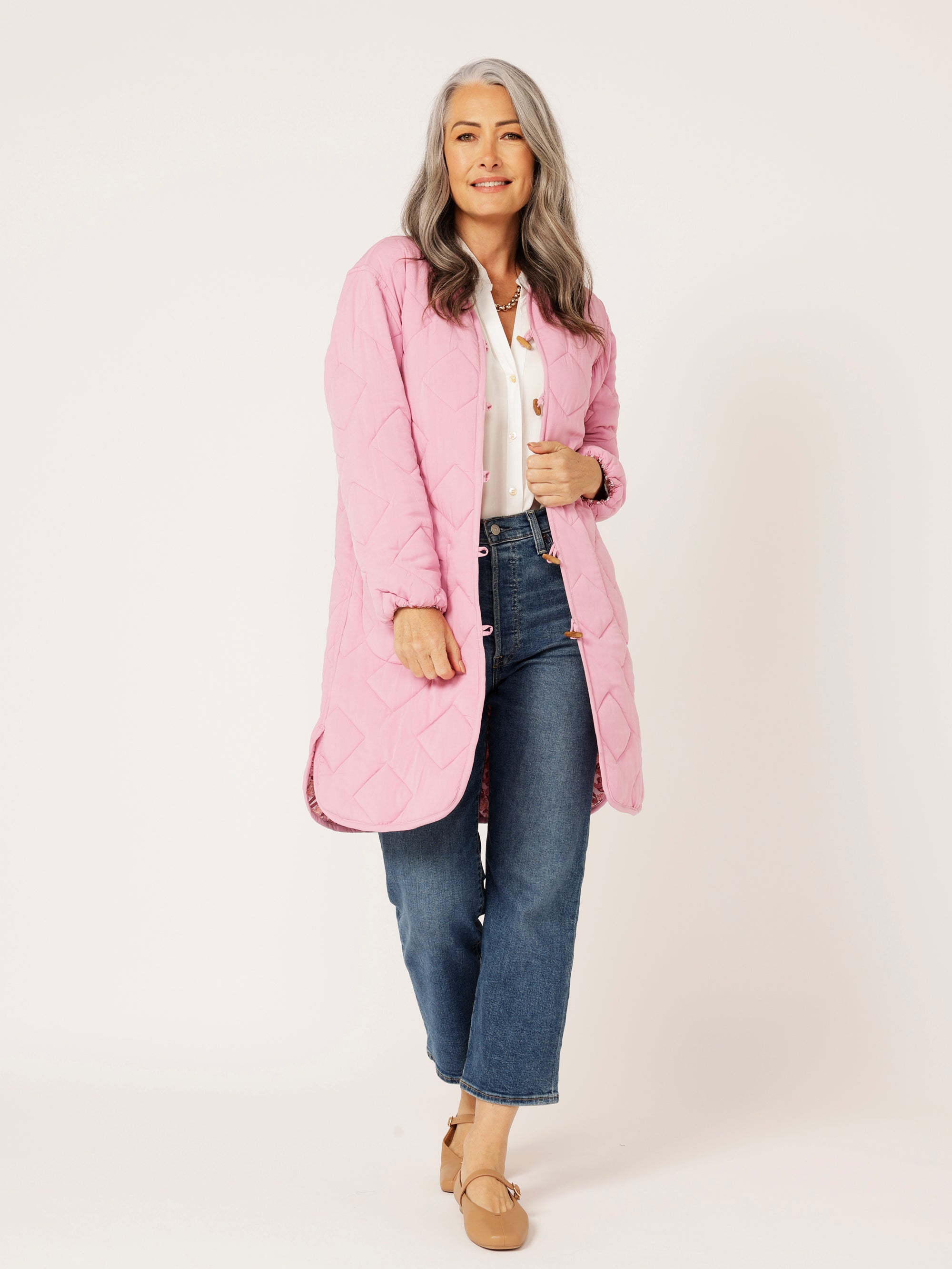 Quilted Jacket LONG | Tea Rose Tile - Saffron Road