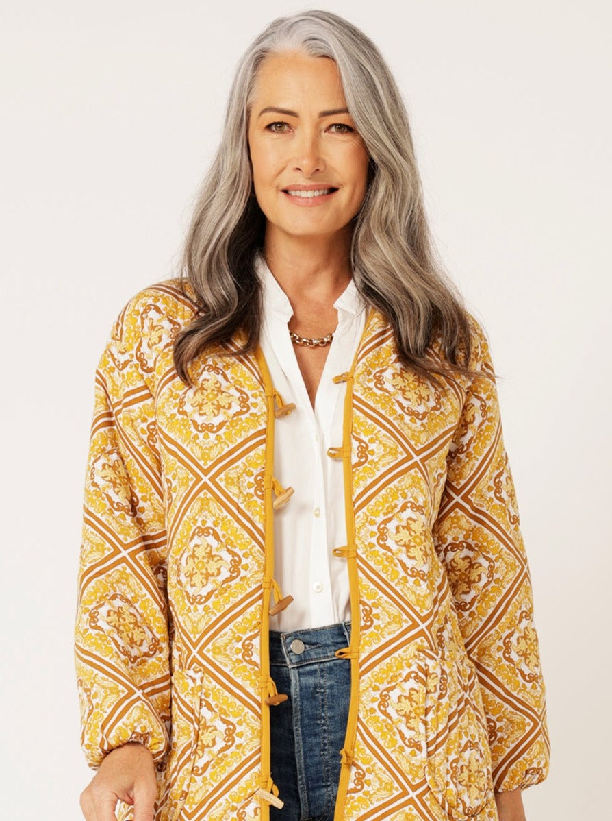 Quilted Jacket LONG | Golden Tile - Saffron Road
