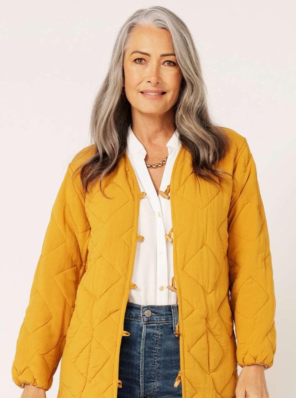 Quilted Jacket LONG | Golden Tile - Saffron Road