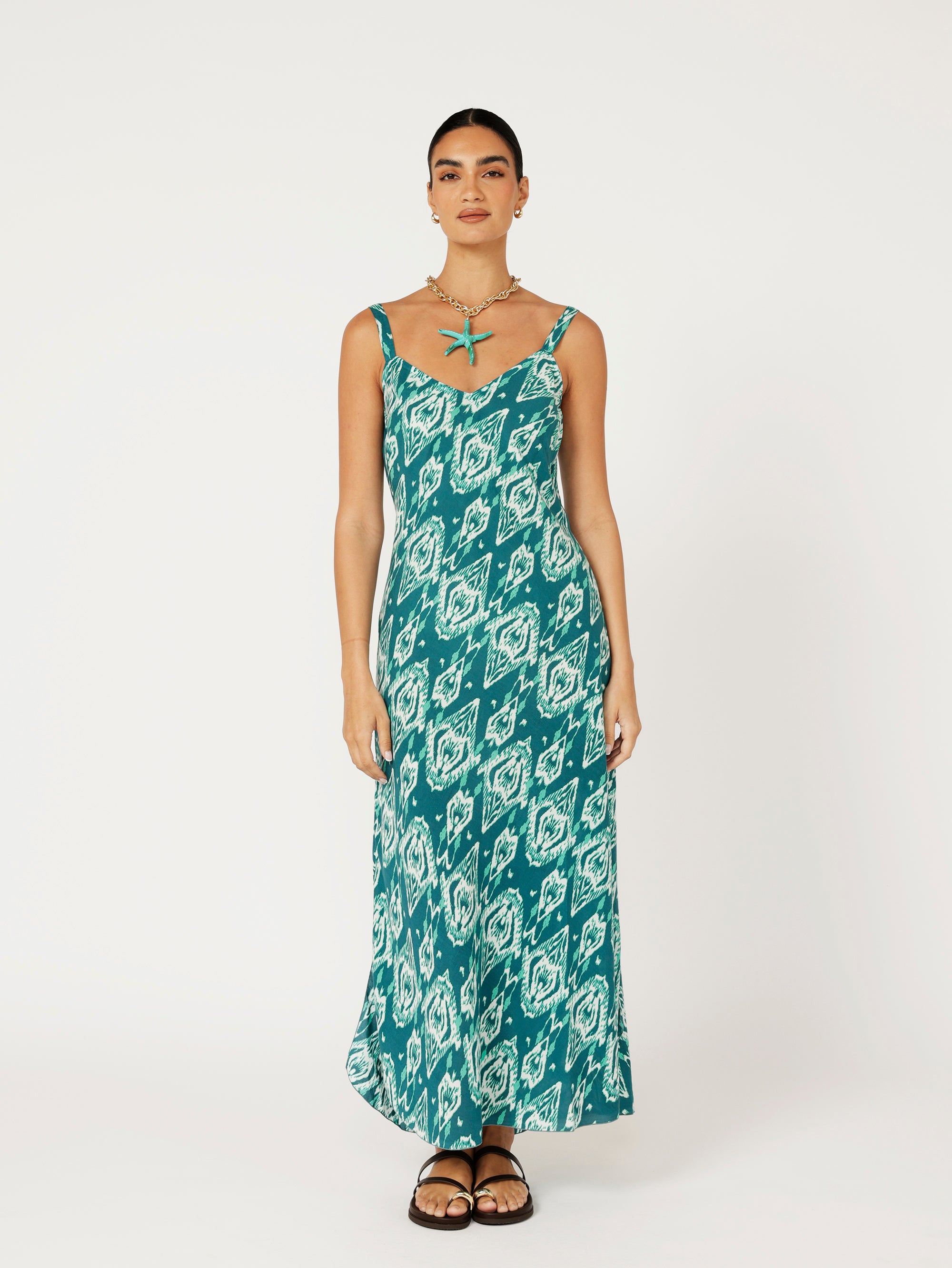 Slip Dress | Bias Cut | Teal Ikat - Saffron Road