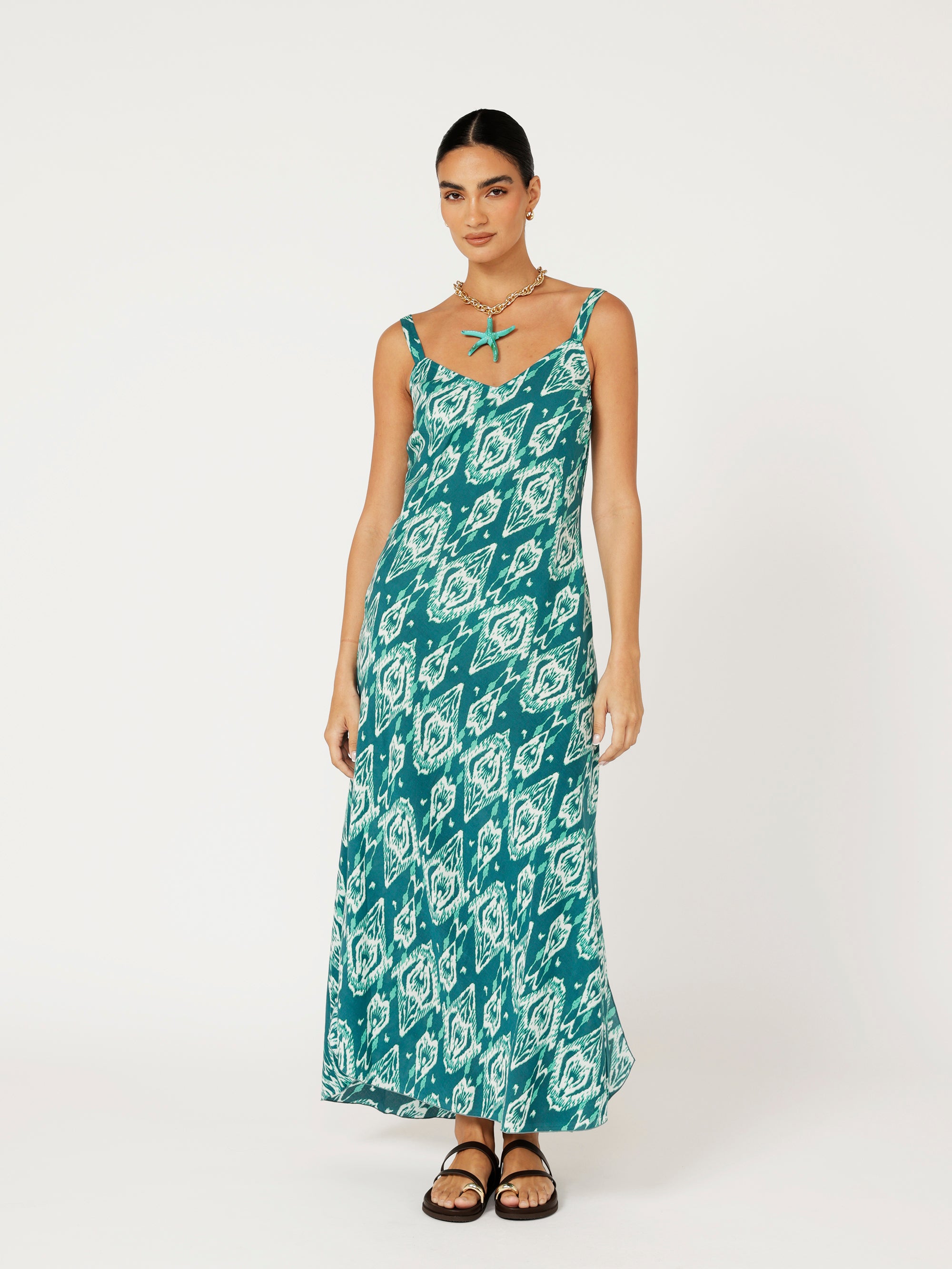 Slip Dress | Bias Cut | Teal Ikat - Saffron Road