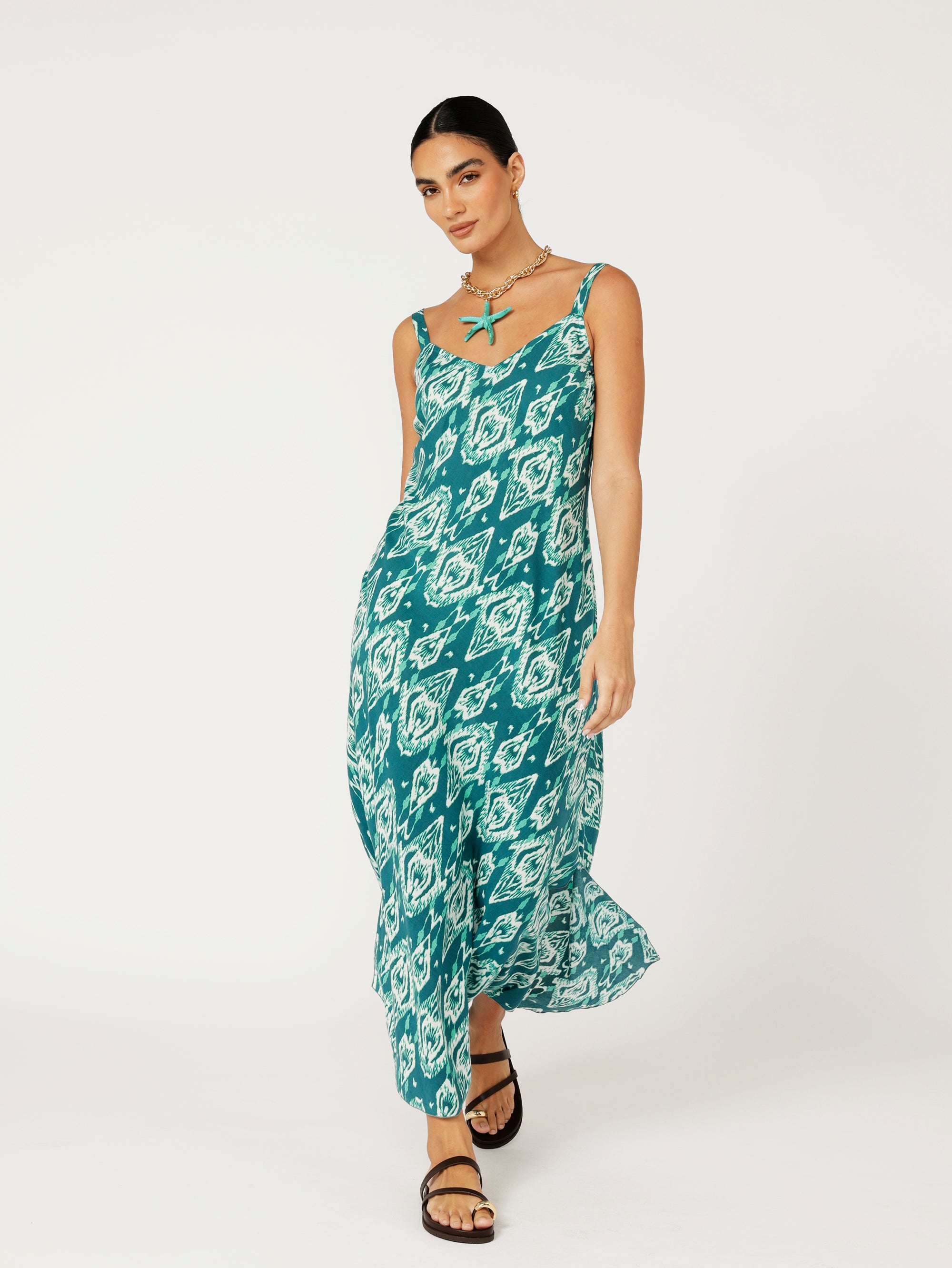 Slip Dress | Bias Cut | Teal Ikat - Saffron Road