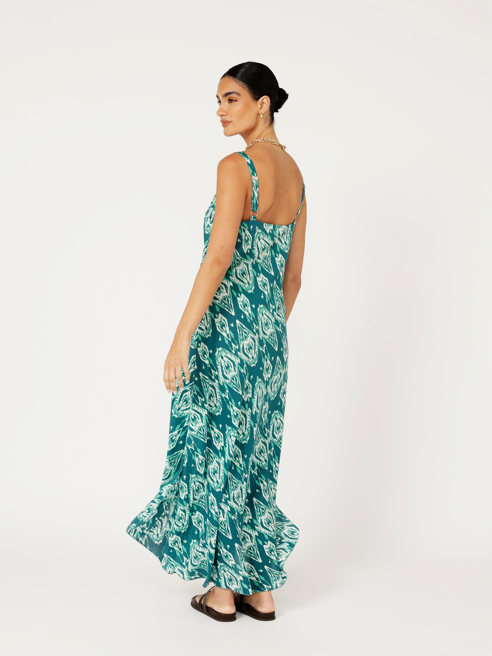 Slip Dress | Bias Cut | Teal Ikat - Saffron Road