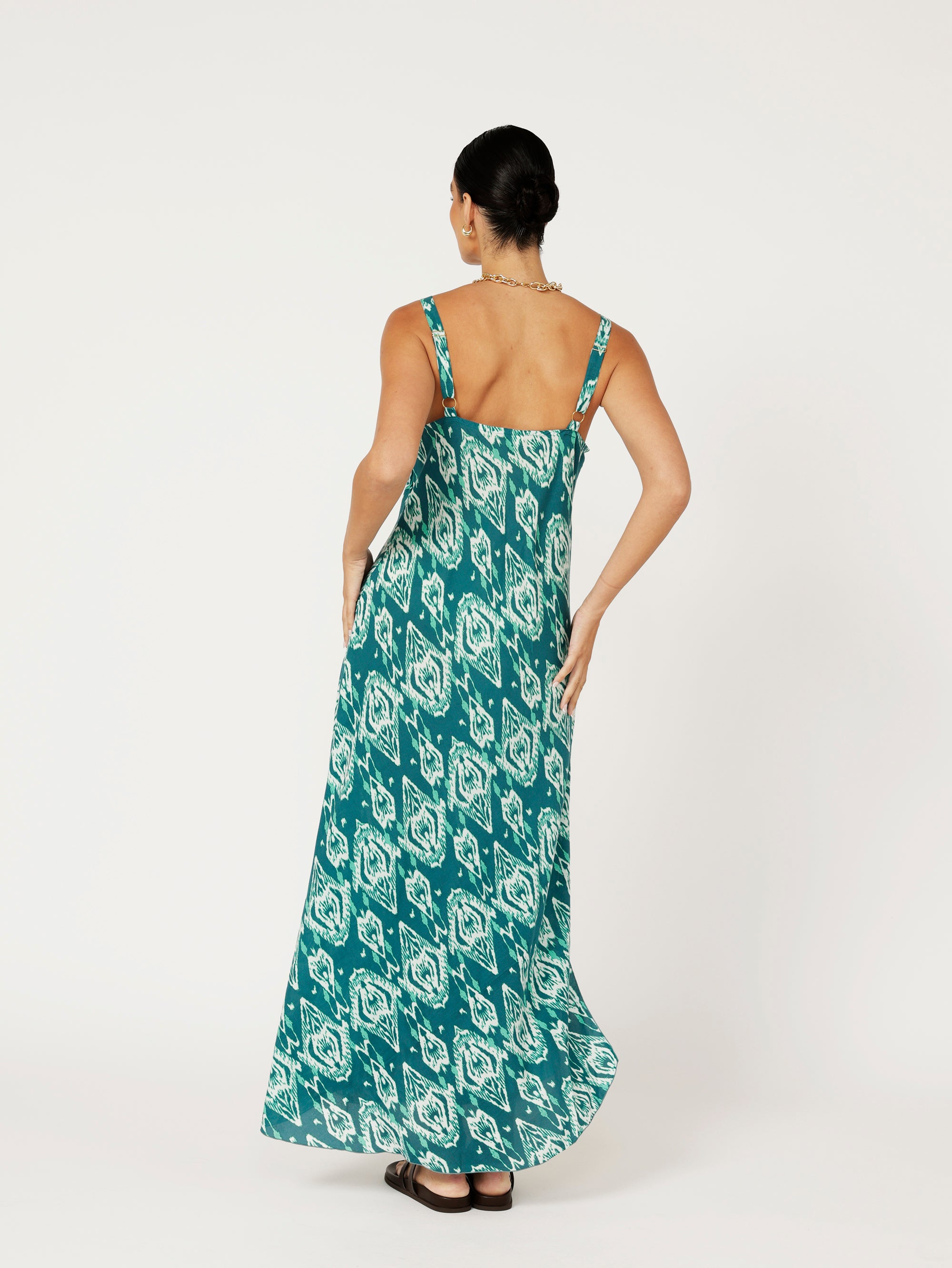 Slip Dress | Bias Cut | Teal Ikat - Saffron Road