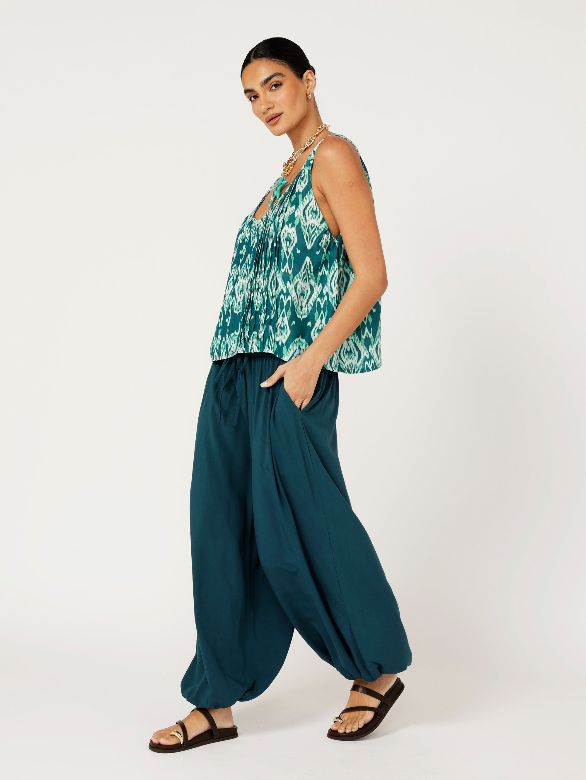 Mykonos Tank | Teal Ikat - Saffron Road