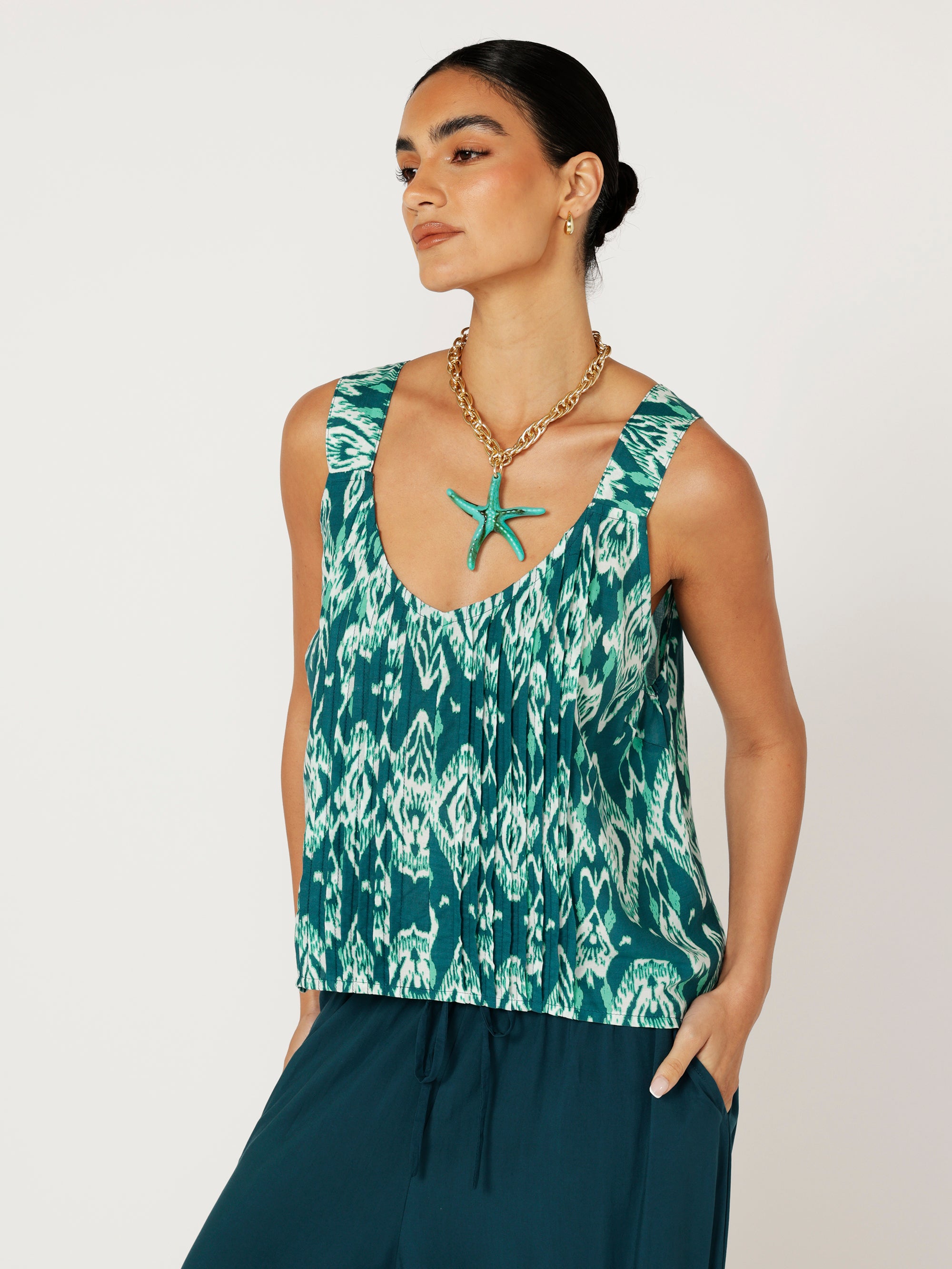Mykonos Tank | Teal Ikat - Saffron Road