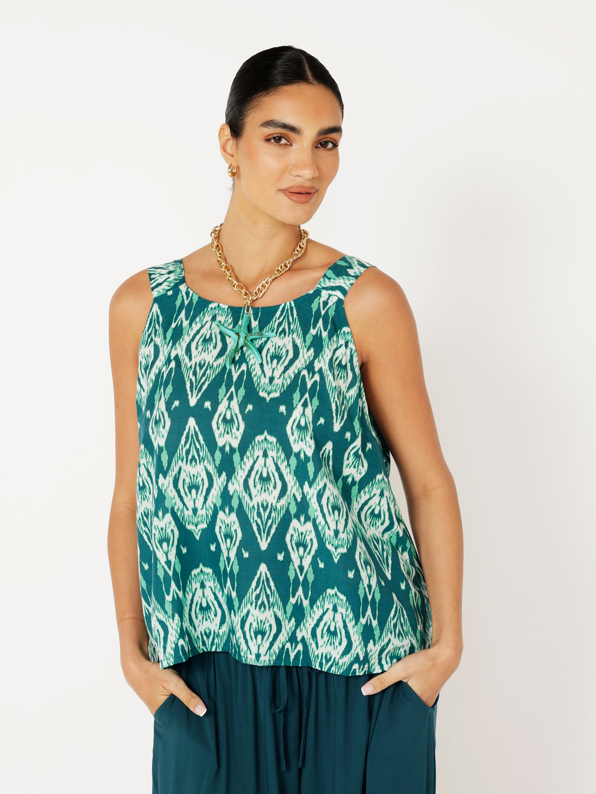 Mykonos Tank | Teal Ikat - Saffron Road