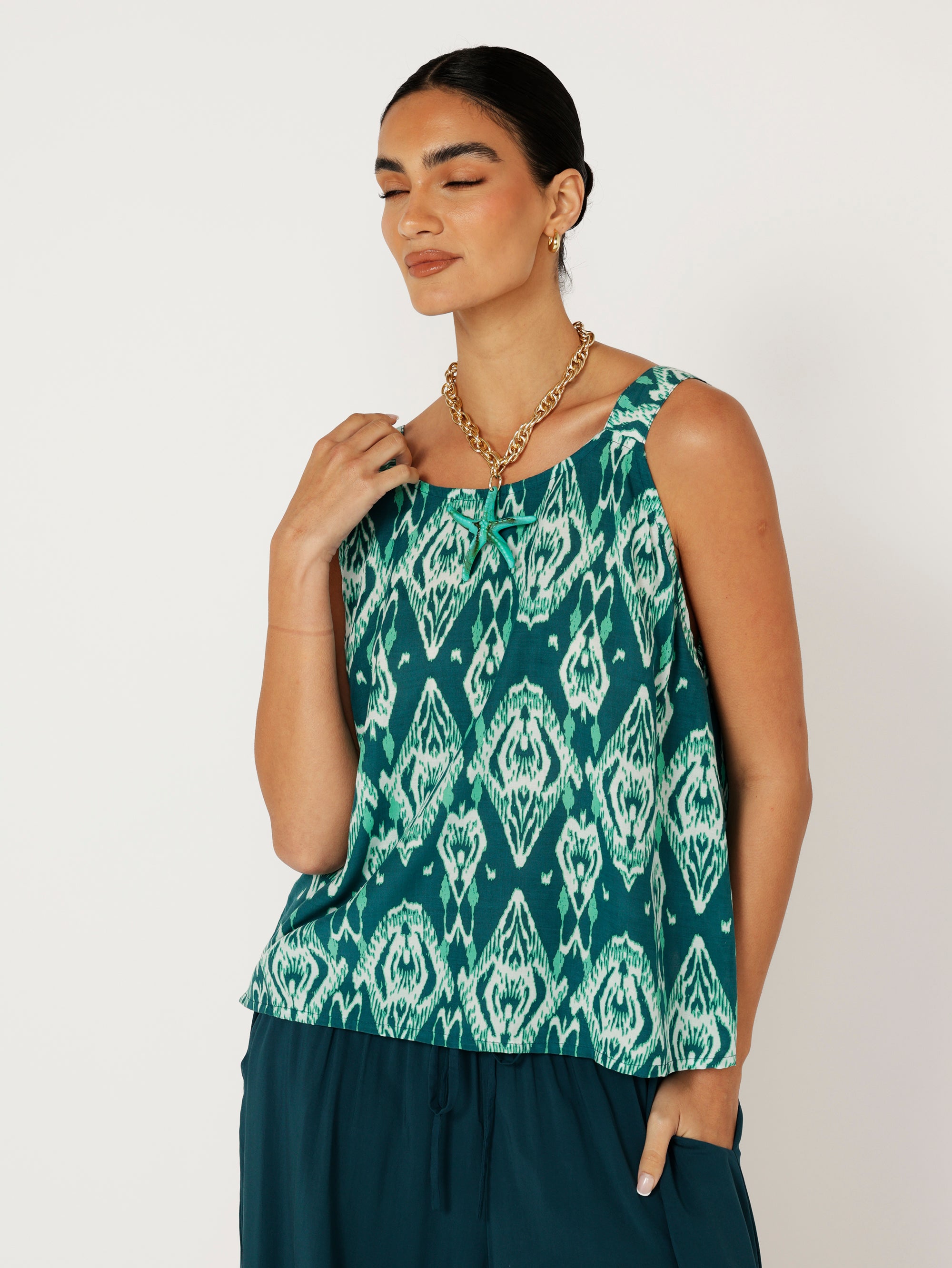 Mykonos Tank | Teal Ikat - Saffron Road