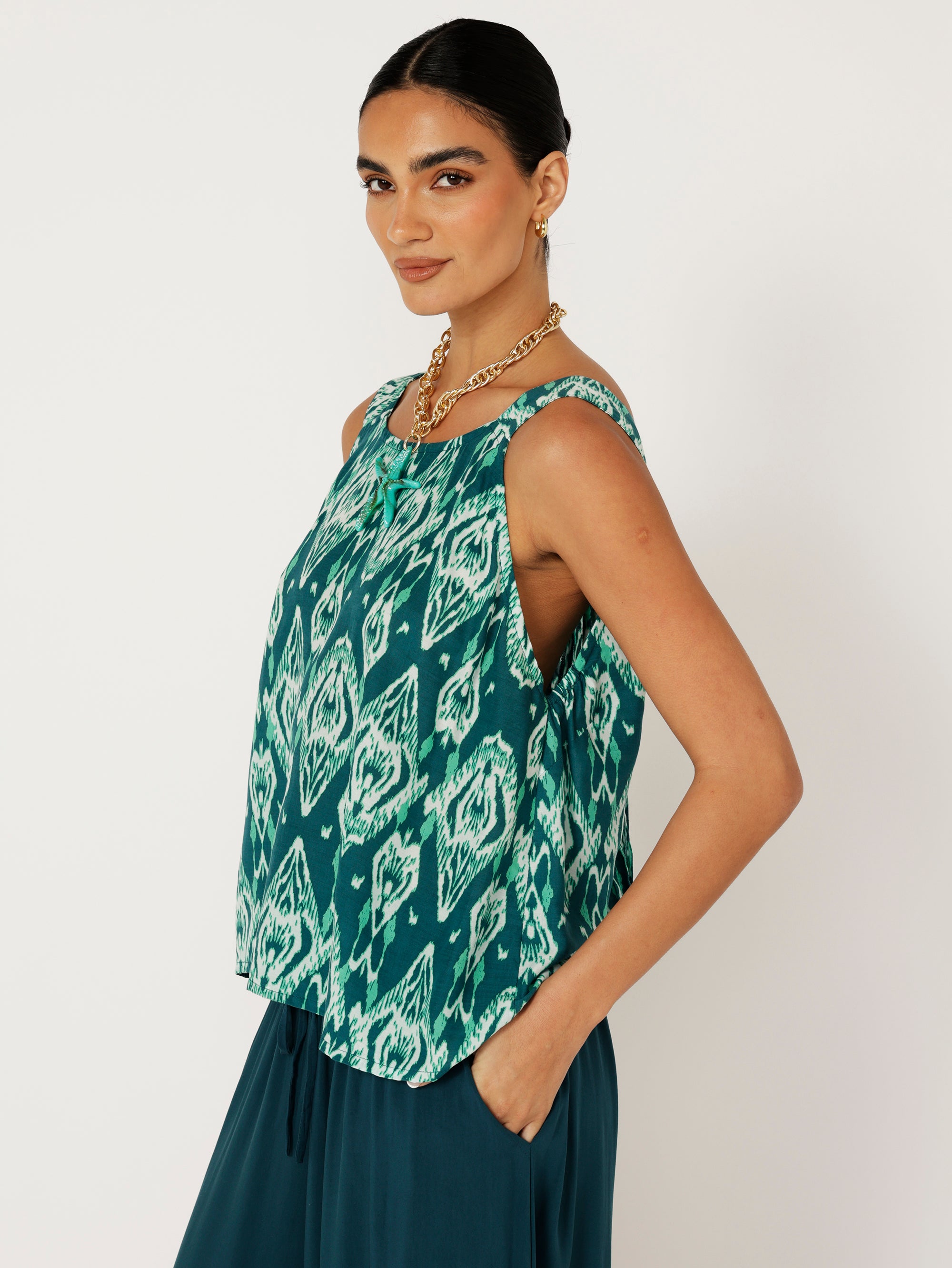 Mykonos Tank | Teal Ikat - Saffron Road