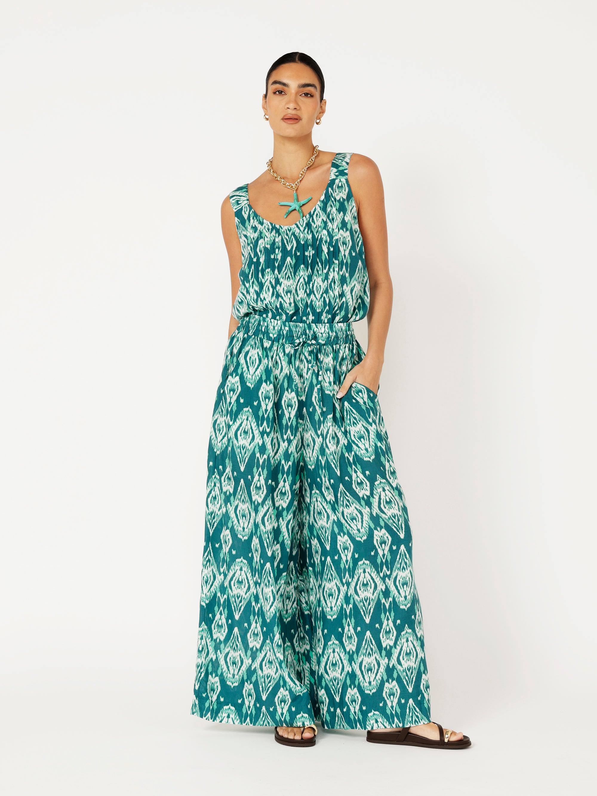 Palazzo Pant | Teal Ikat - Saffron Road