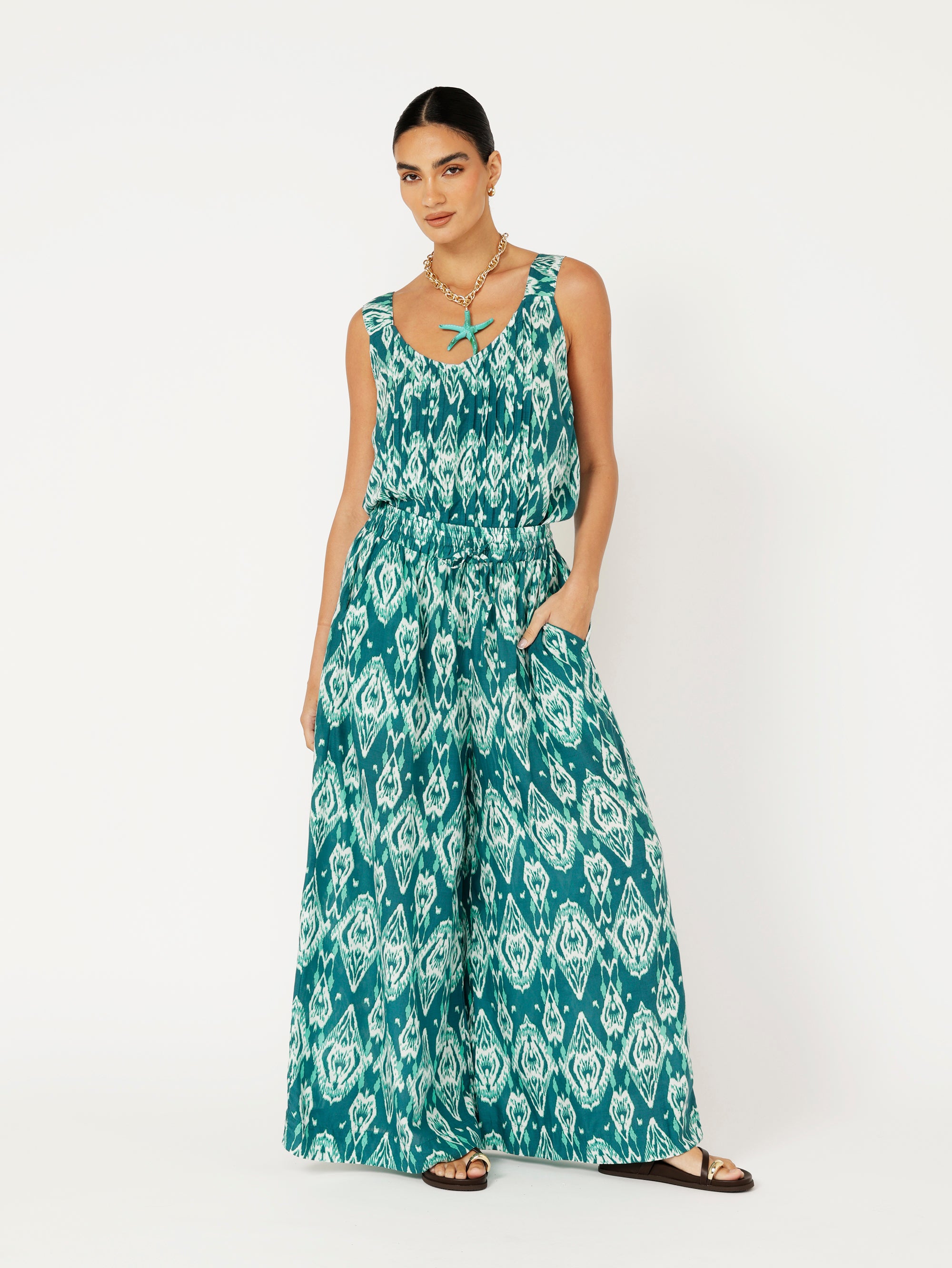 Mykonos Tank | Teal Ikat - Saffron Road