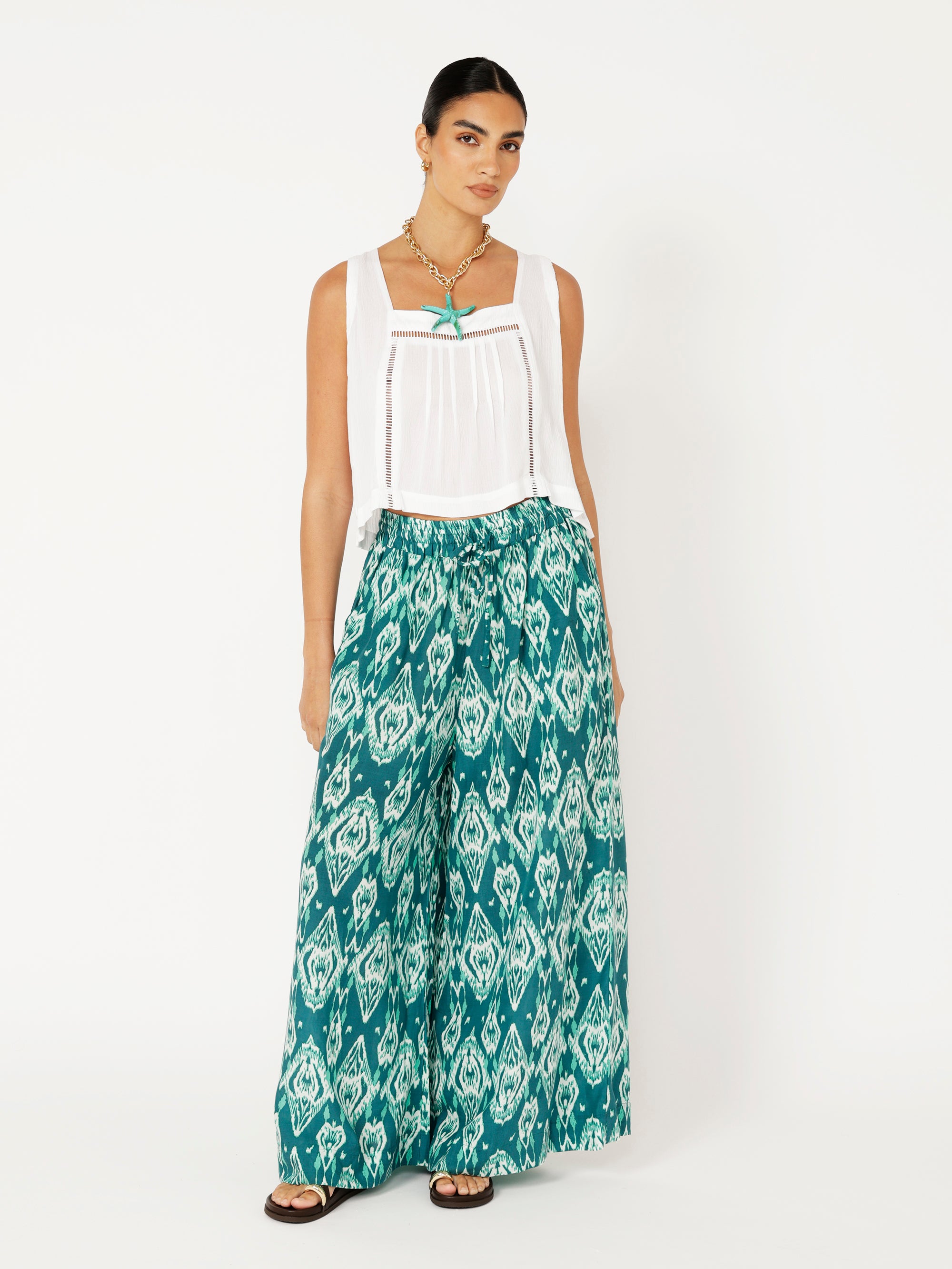 Palazzo Pant | Teal Ikat - Saffron Road