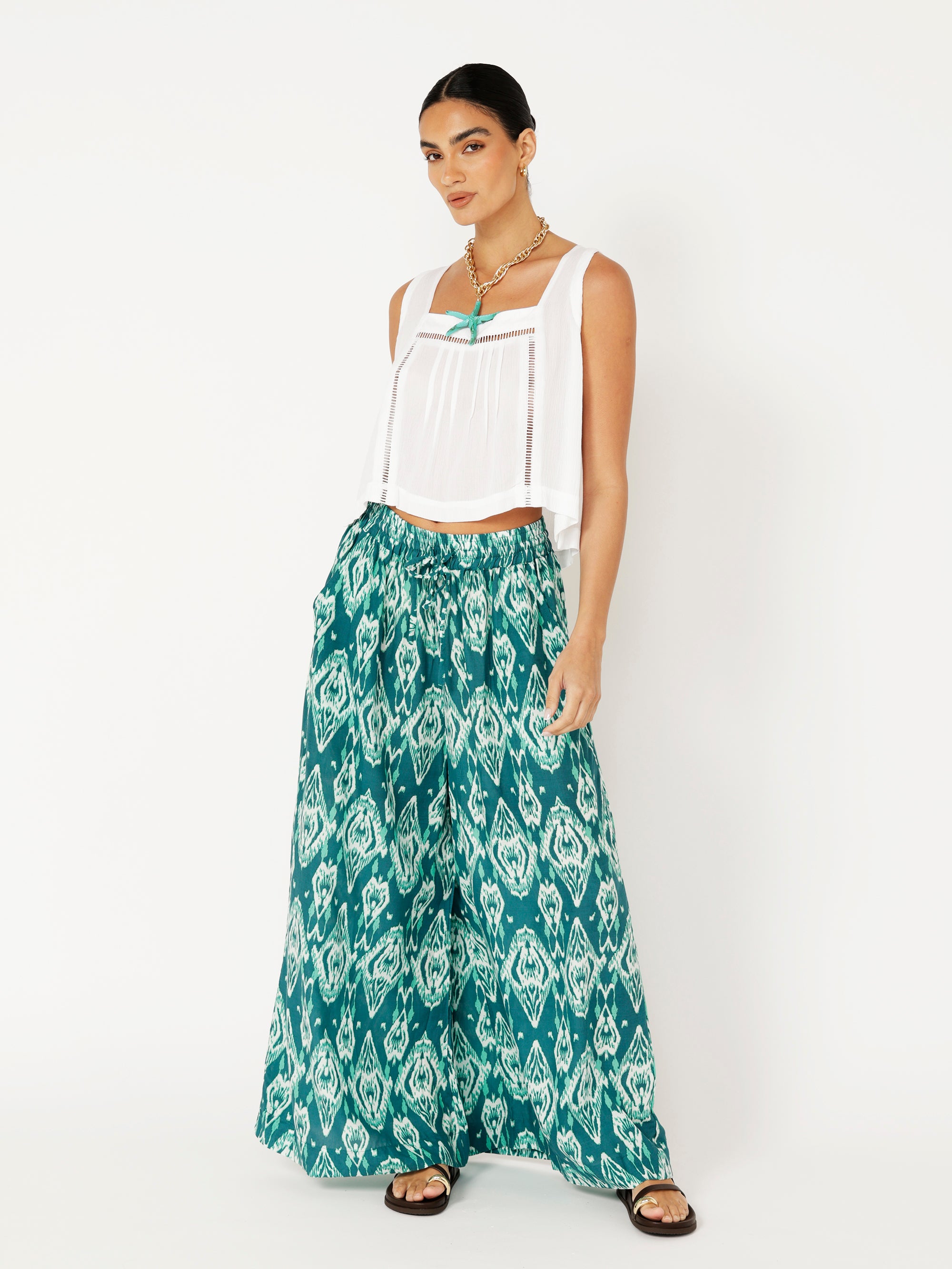 Palazzo Pant | Teal Ikat - Saffron Road