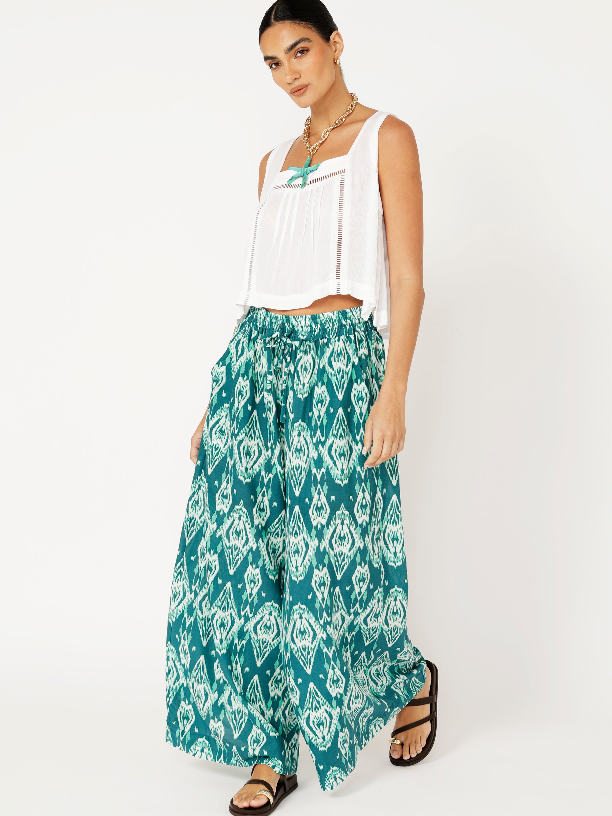 Palazzo Pant | Teal Ikat - Saffron Road
