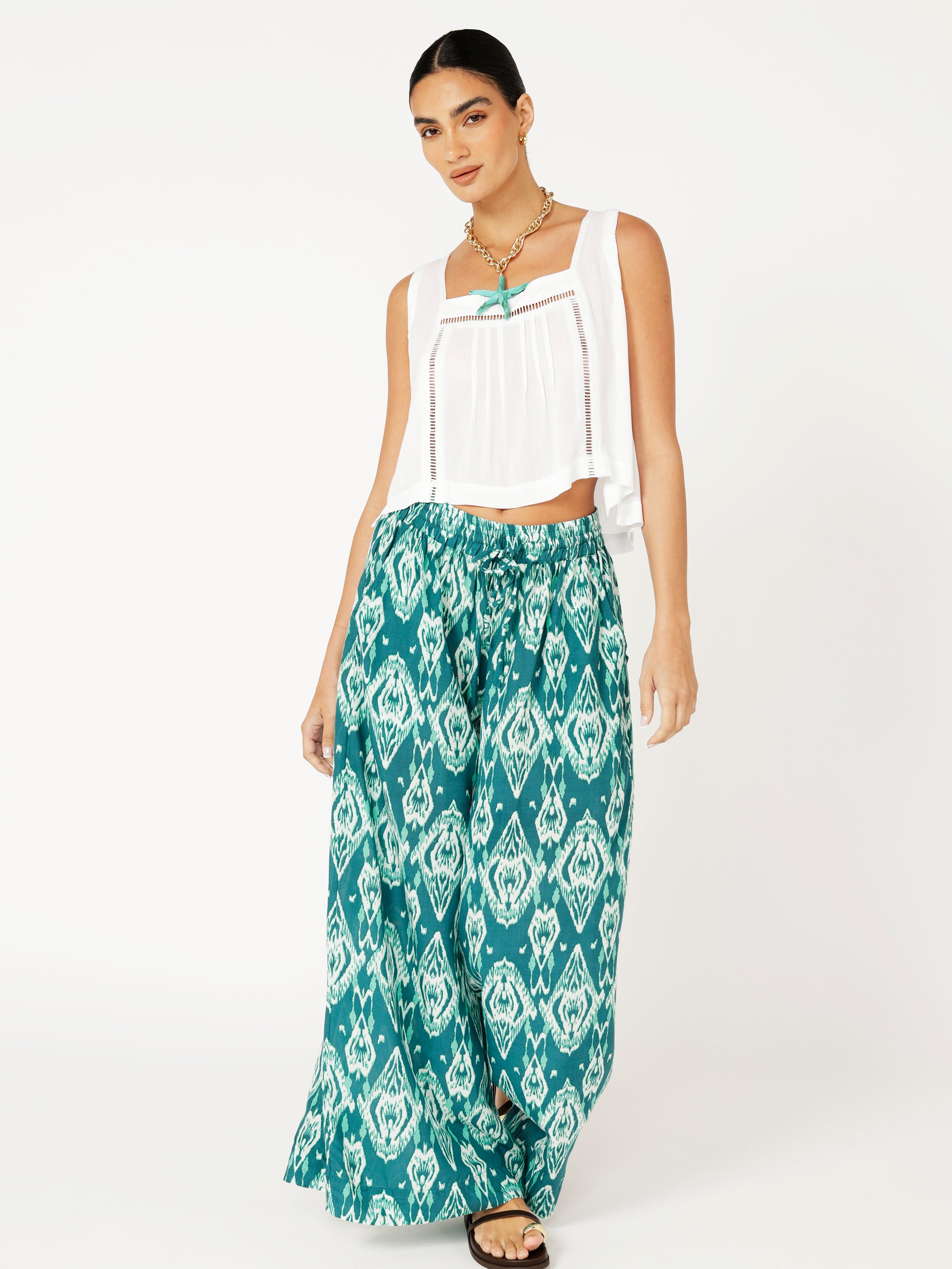 Palazzo Pant | Teal Ikat - Saffron Road