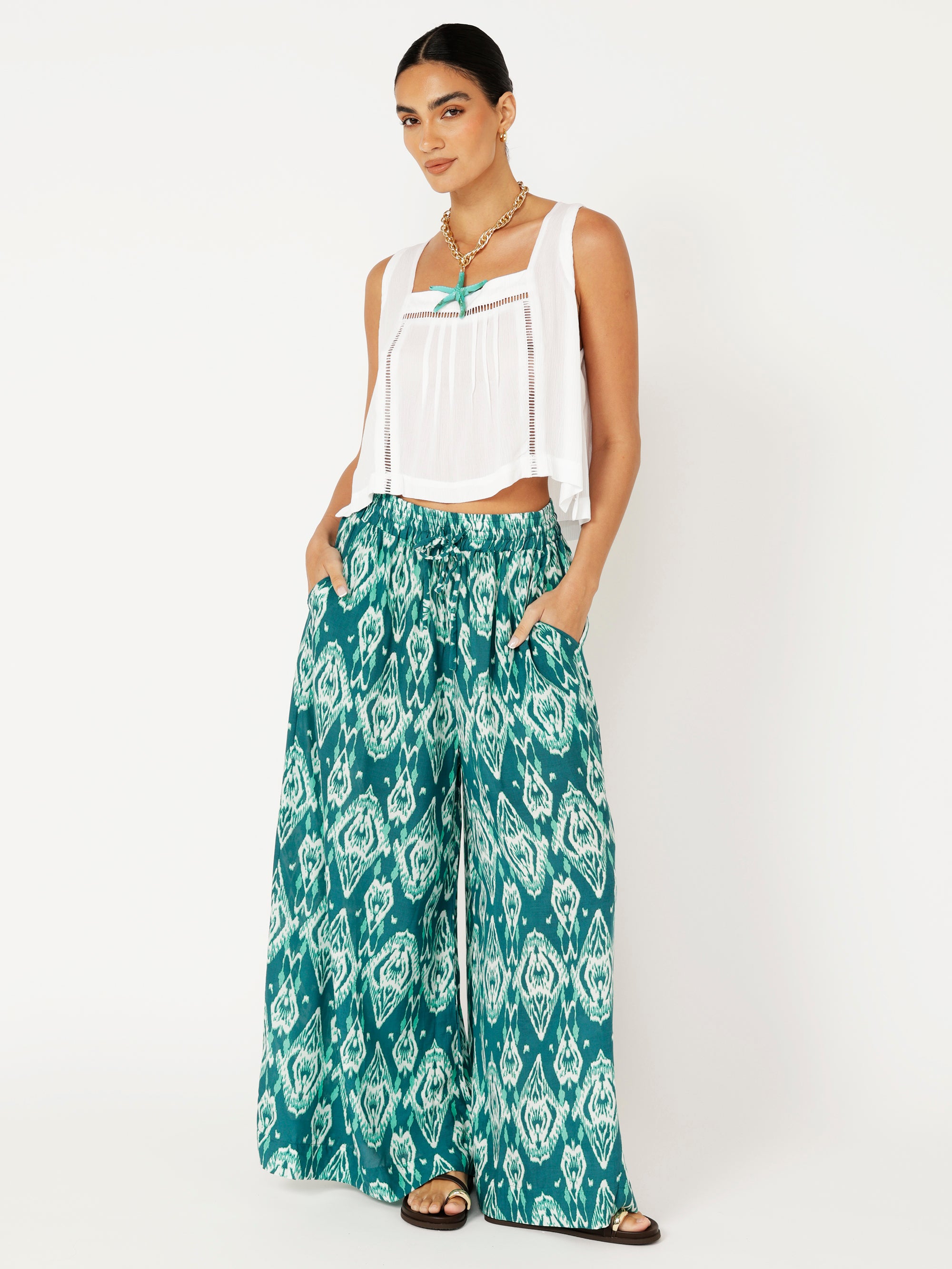Palazzo Pant | Teal Ikat - Saffron Road