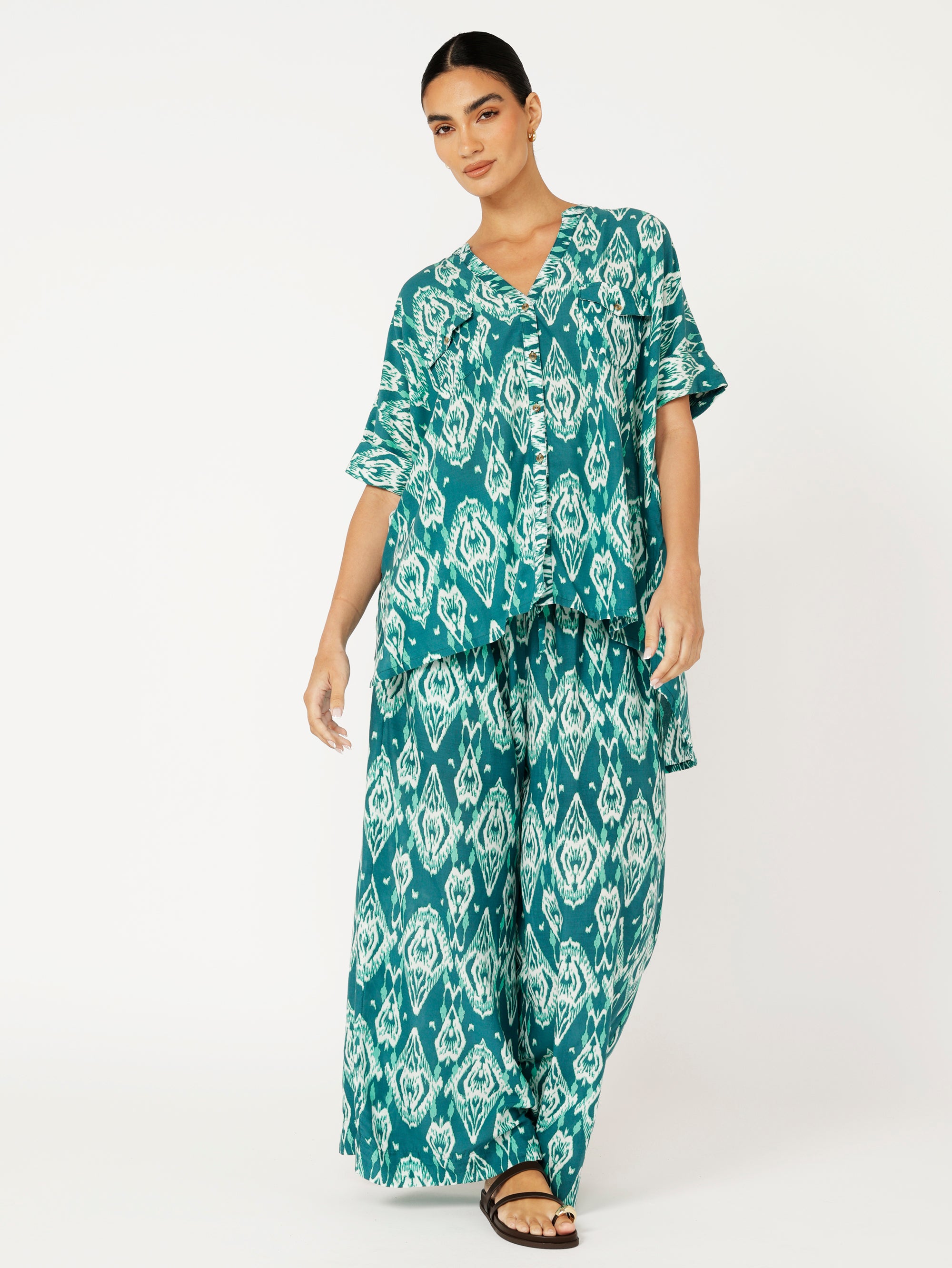 Palazzo Pant | Teal Ikat - Saffron Road