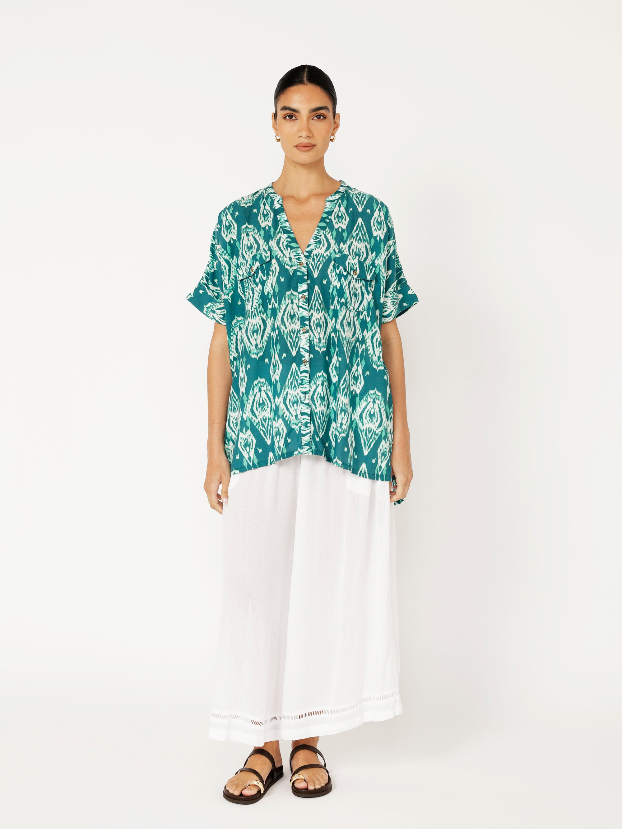 Madison Shirt | Teal Ikat - Saffron Road