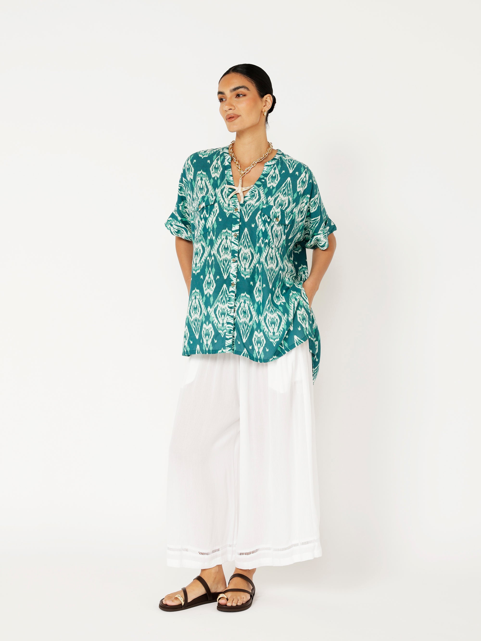 Madison Shirt | Teal Ikat - Saffron Road