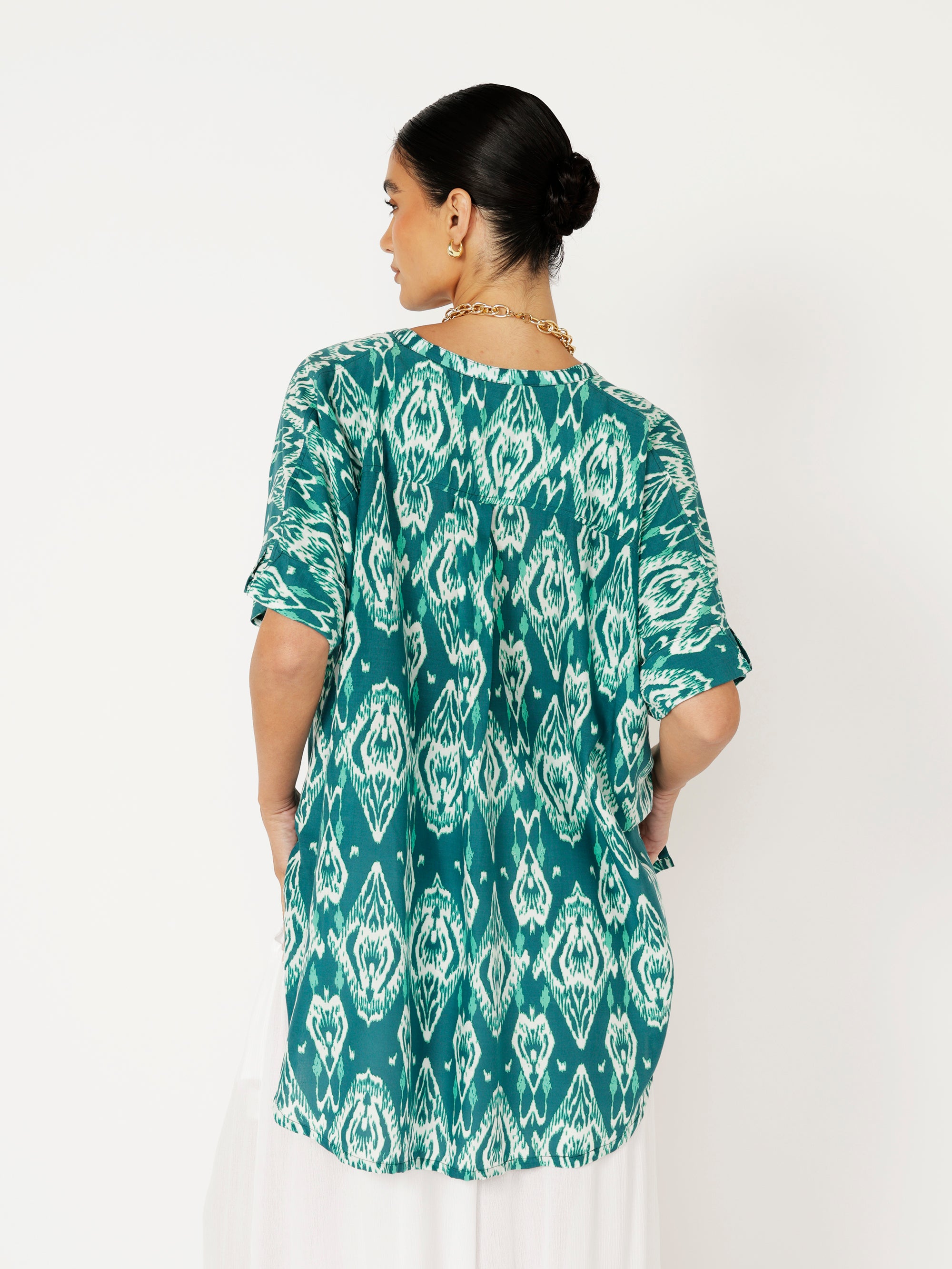 Madison Shirt | Teal Ikat - Saffron Road