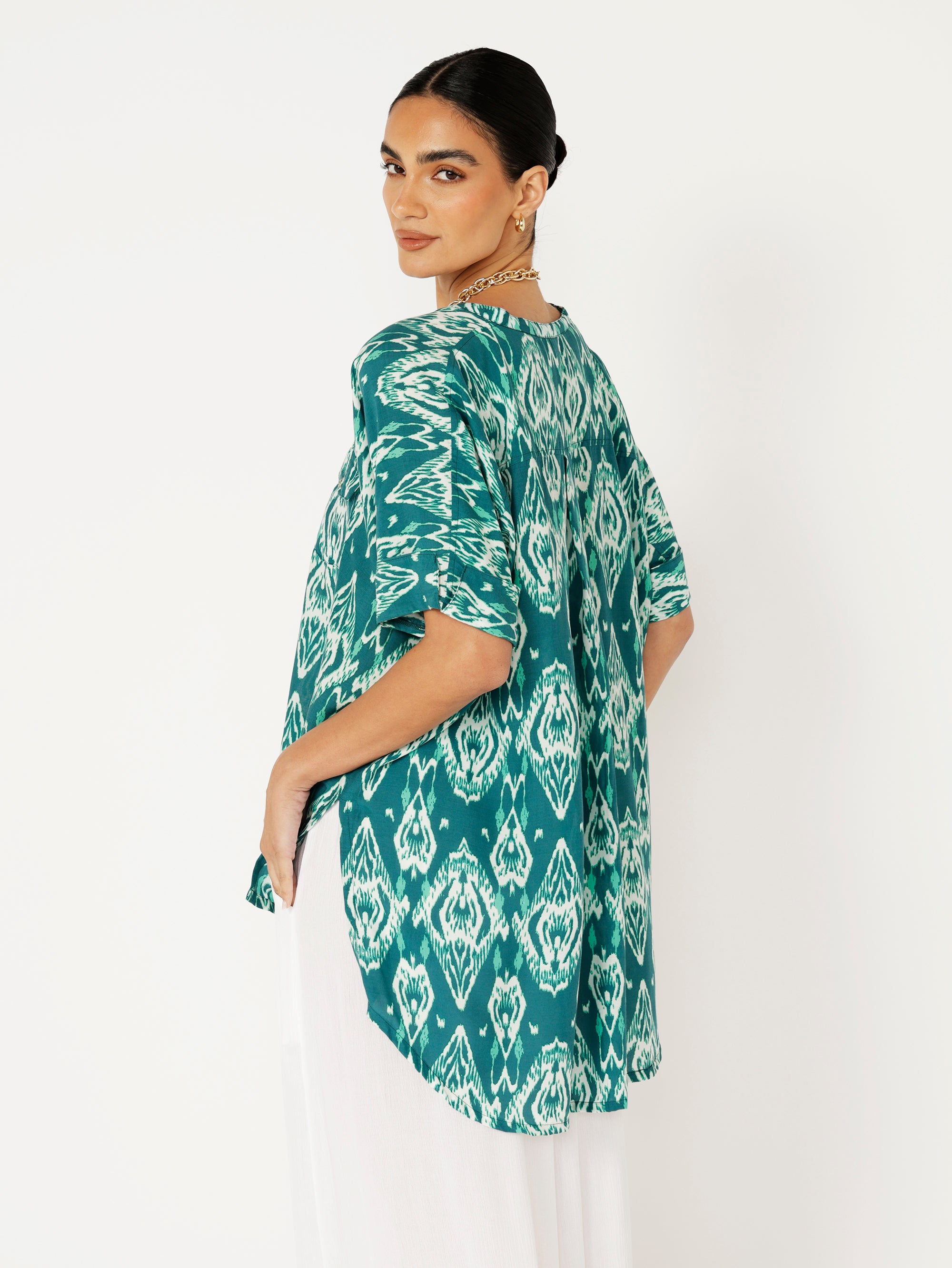 Madison Shirt | Teal Ikat - Saffron Road