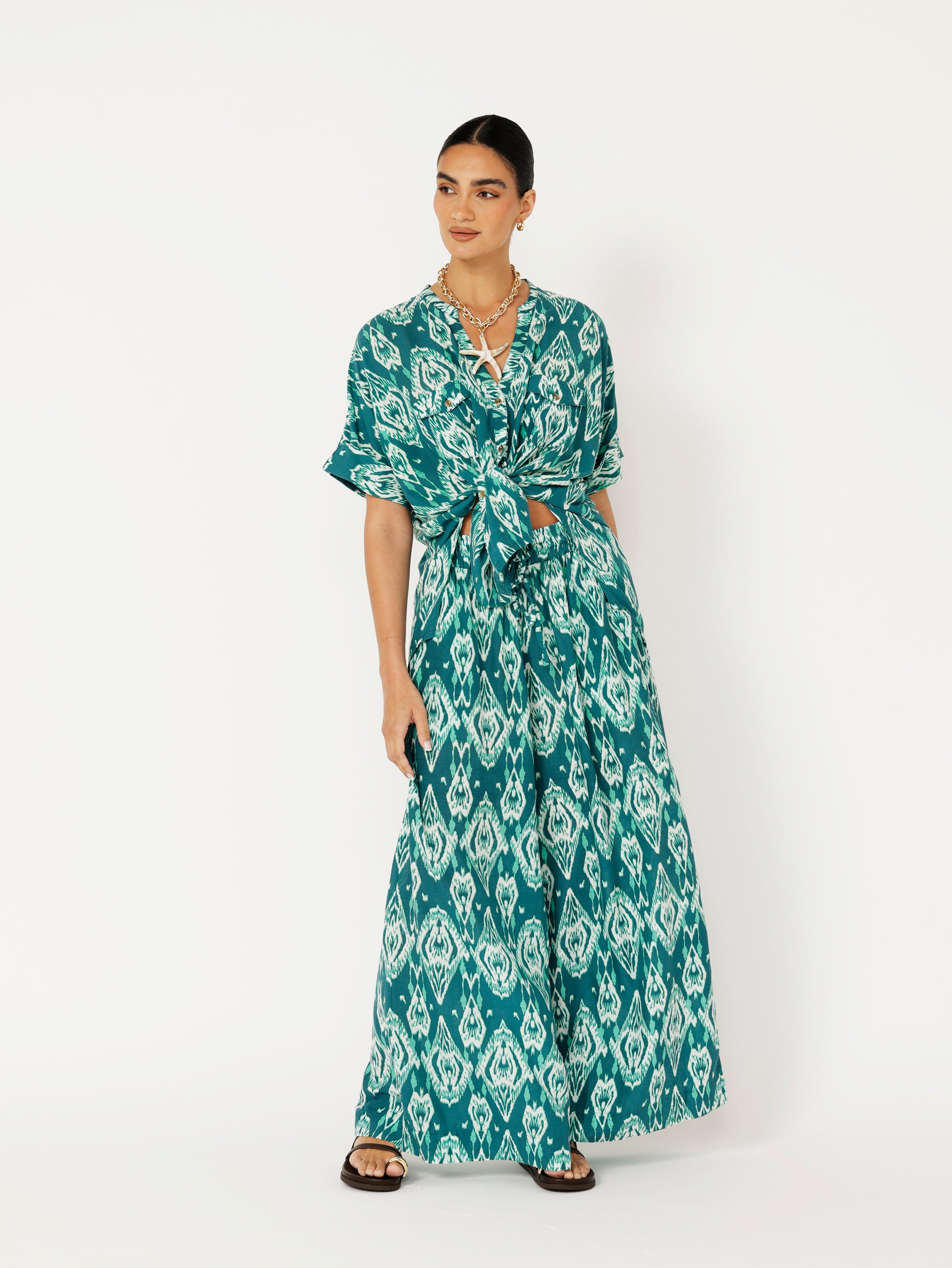 Palazzo Pant | Teal Ikat - Saffron Road