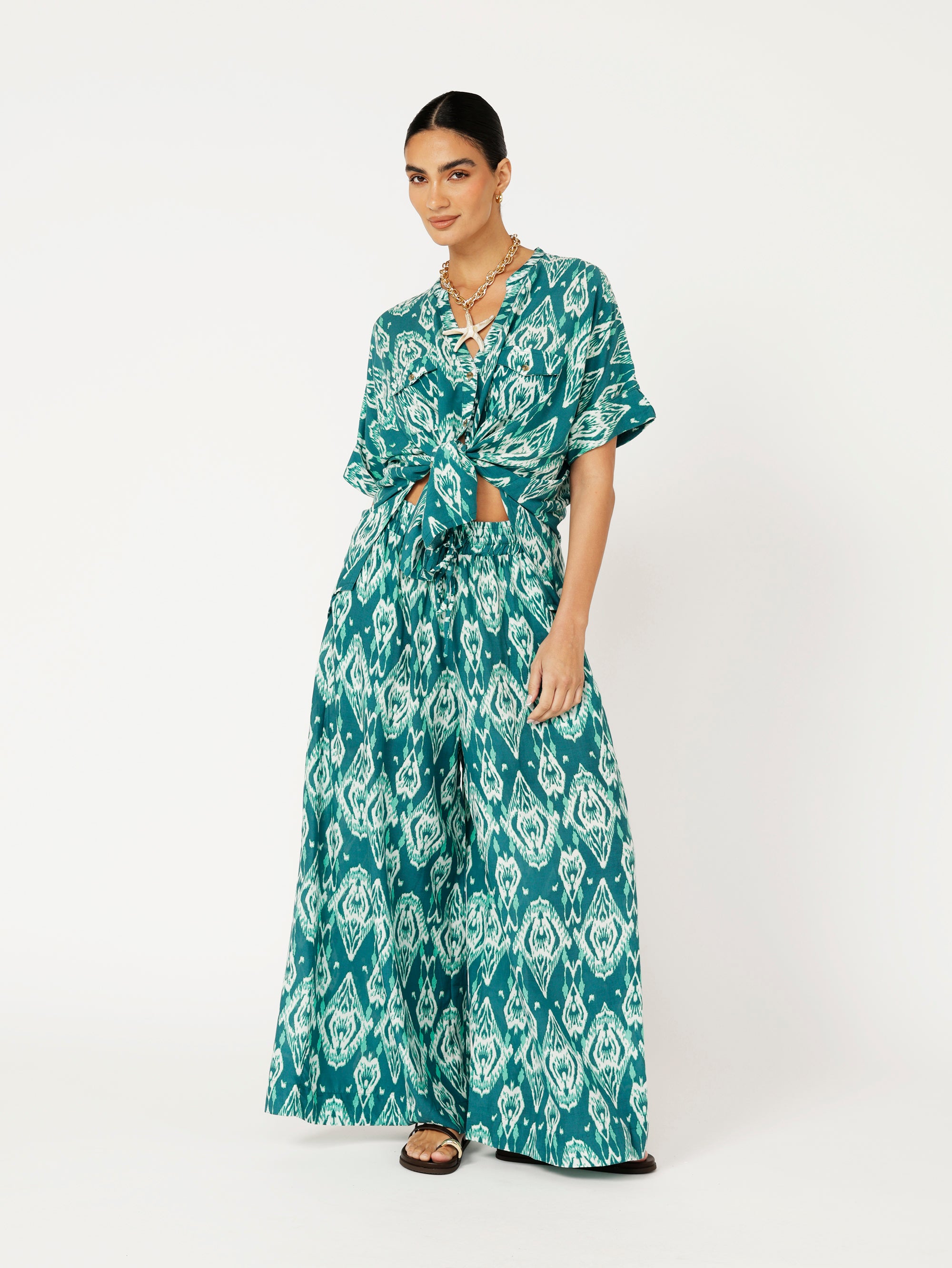 Madison Shirt | Teal Ikat - Saffron Road