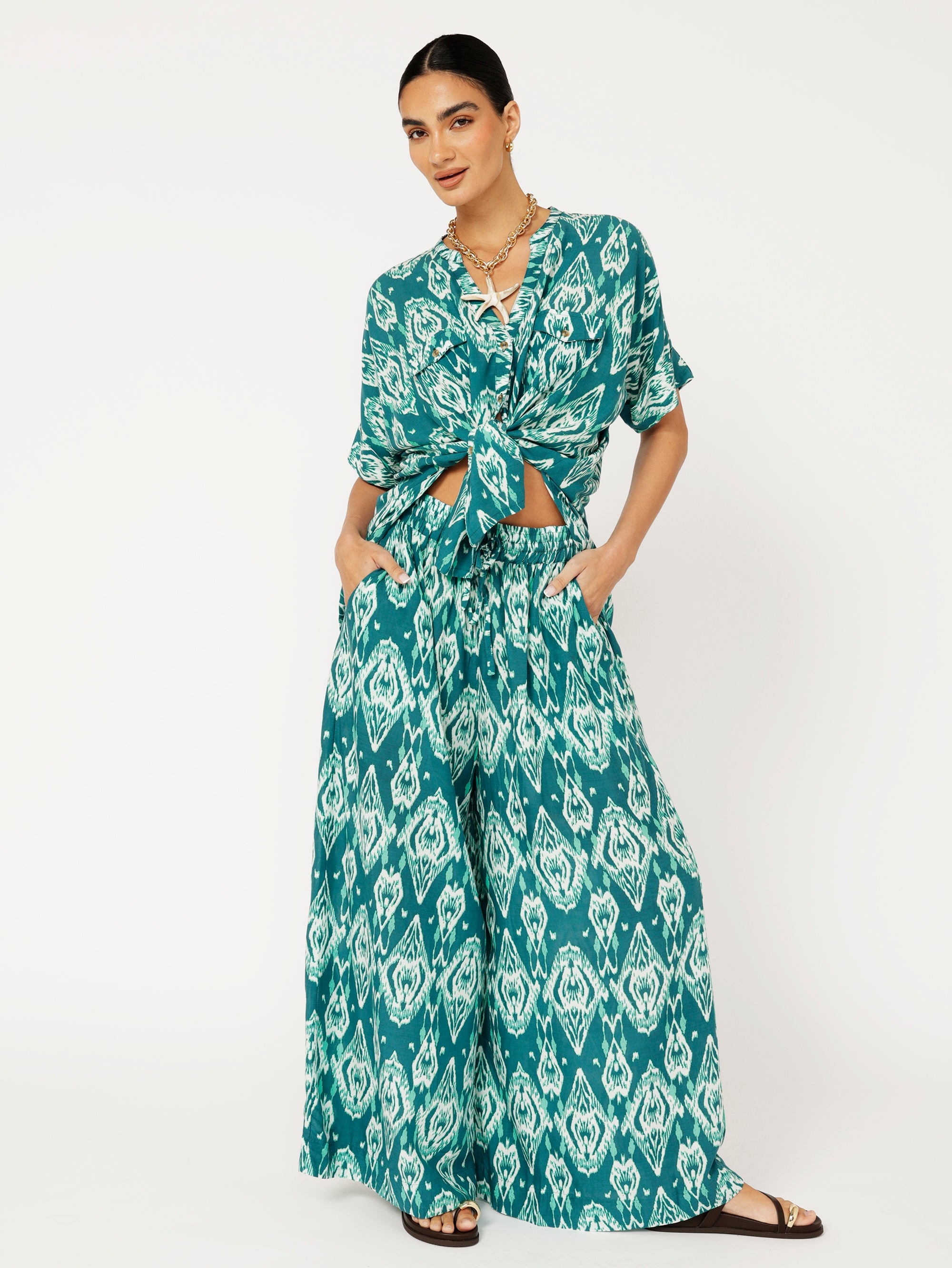 Palazzo Pant | Teal Ikat - Saffron Road