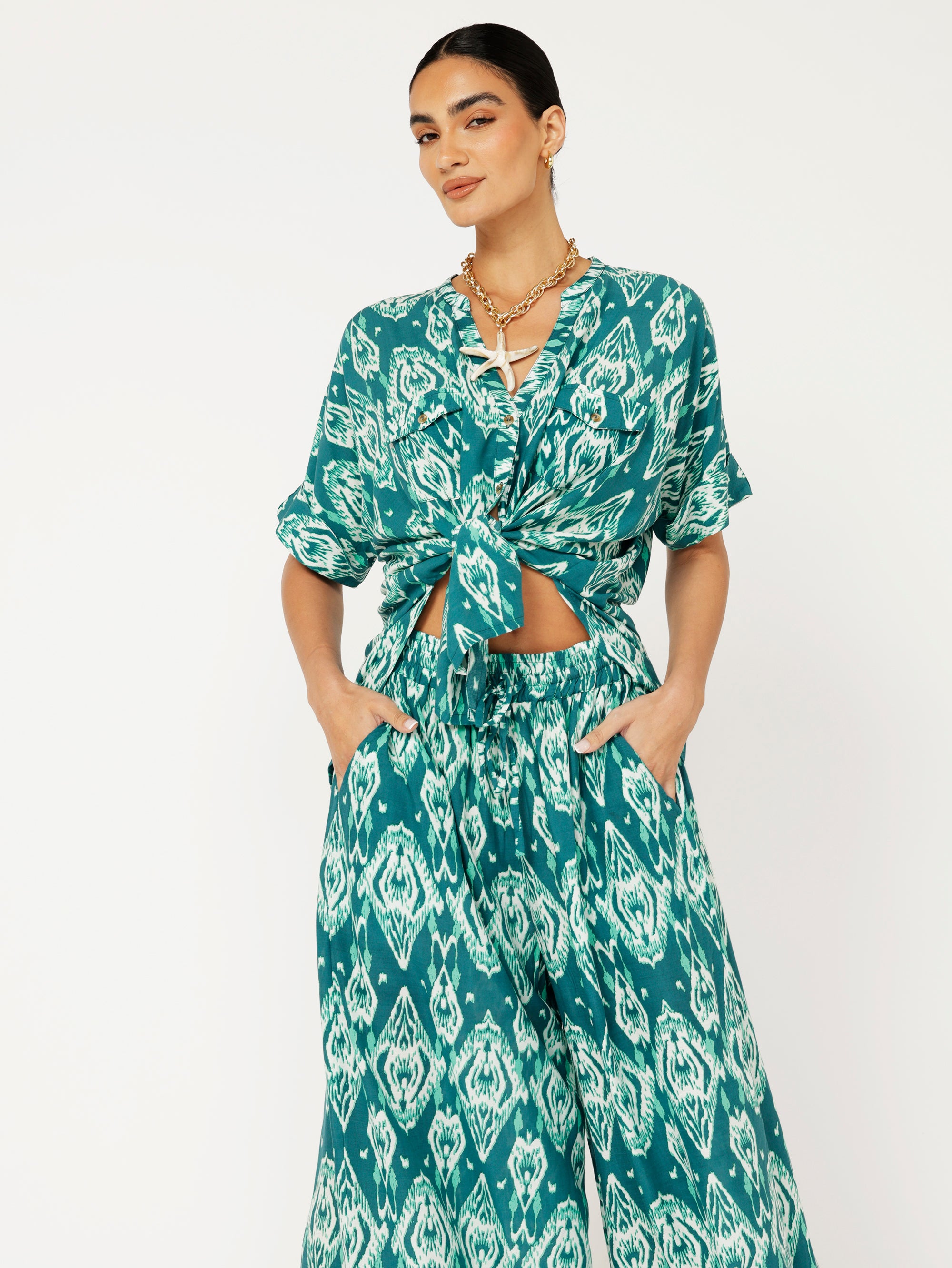 Madison Shirt | Teal Ikat - Saffron Road
