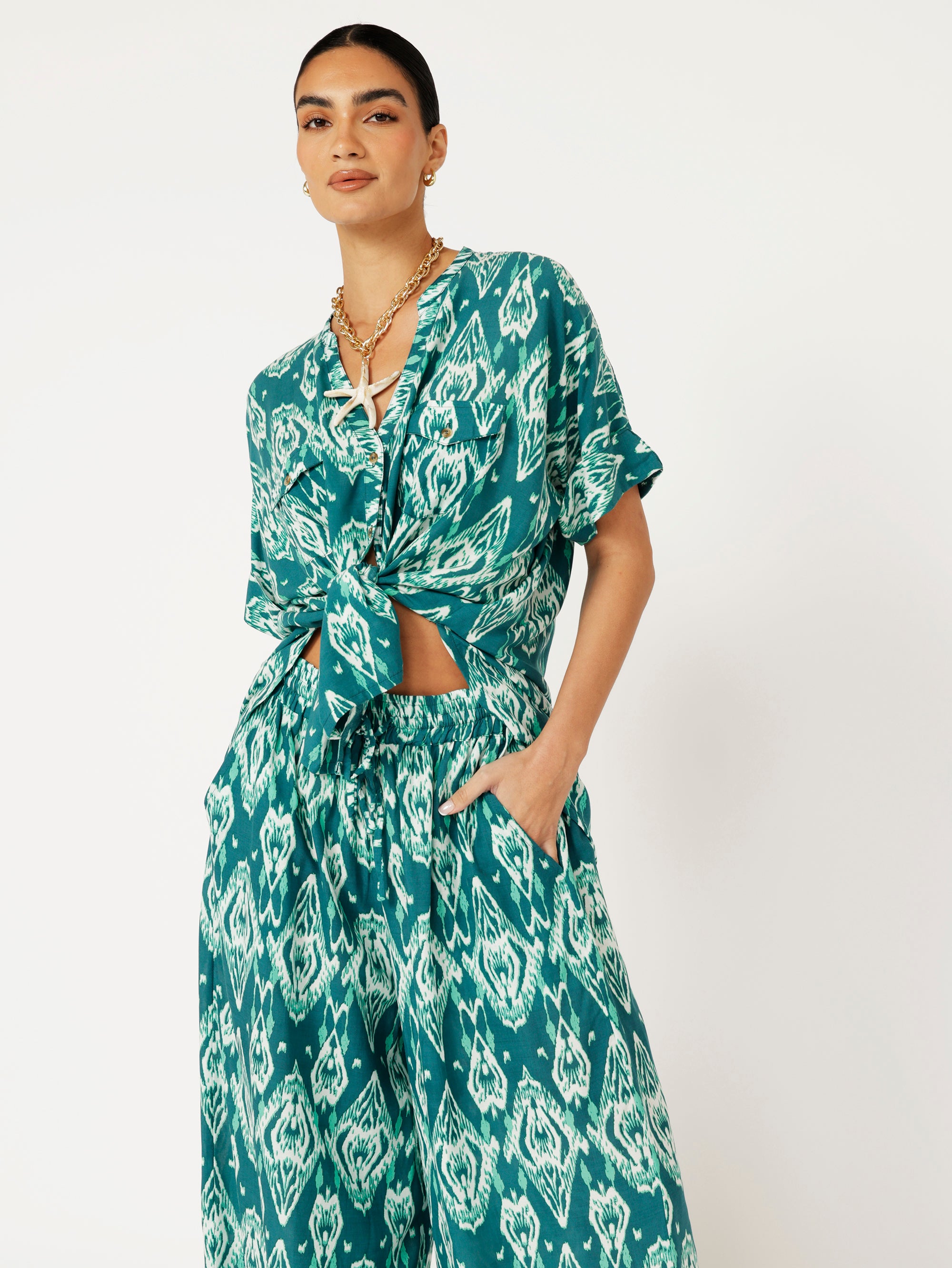 Madison Shirt | Teal Ikat - Saffron Road