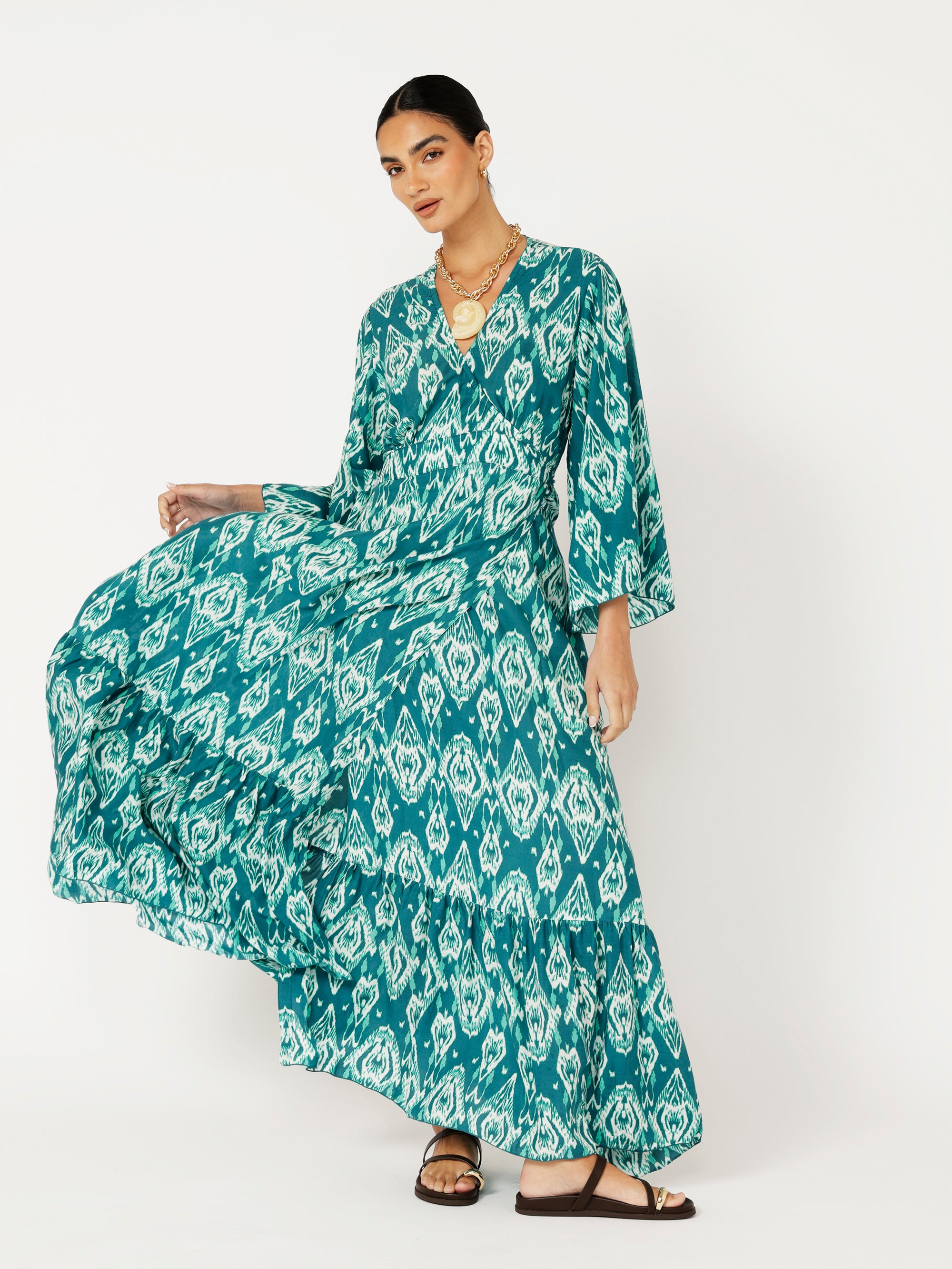 Wrap Dress | Teal Ikat | DELAYED DELIVERY - Saffron Road