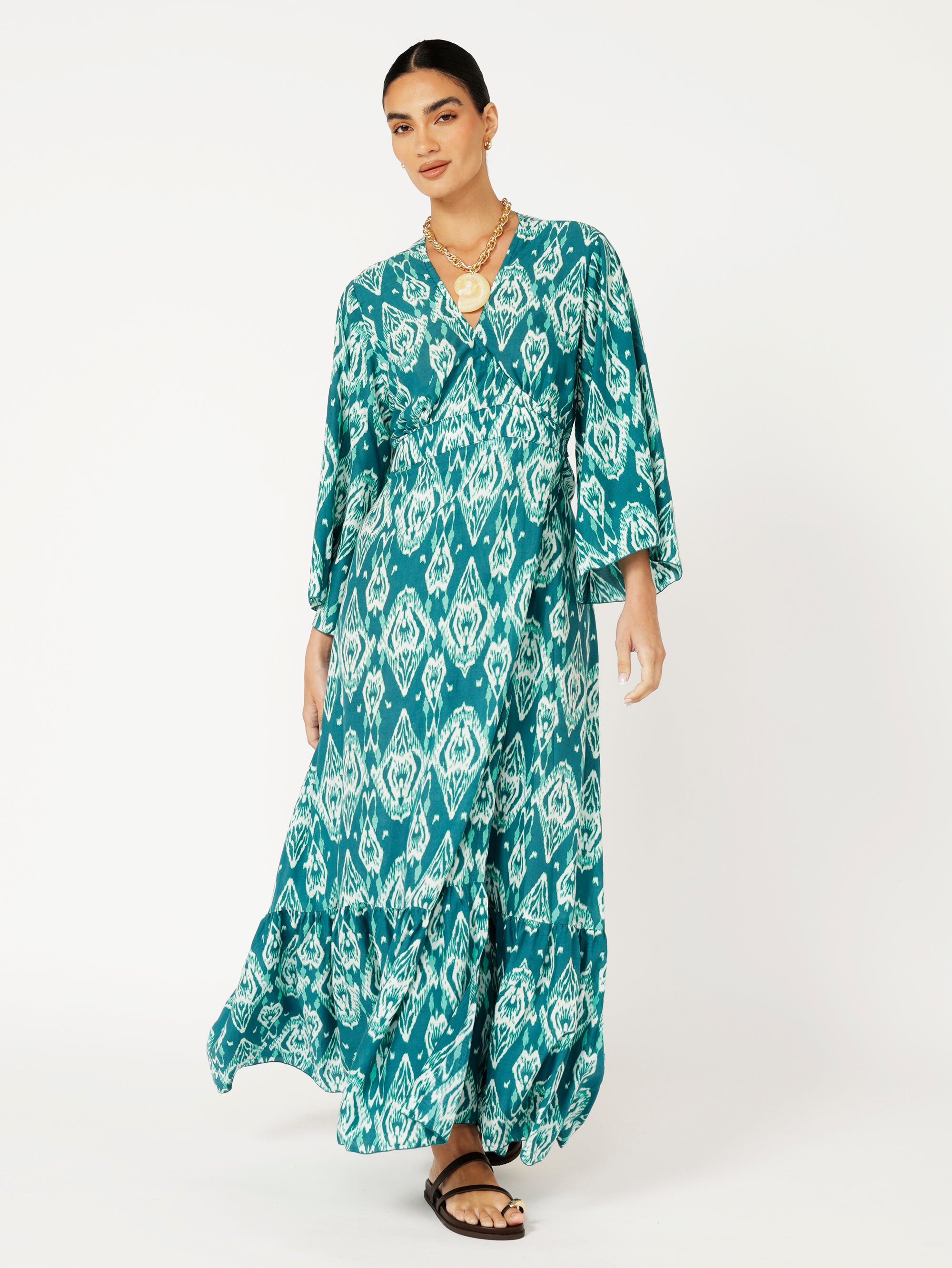 Wrap Dress | Teal Ikat | DELAYED DELIVERY - Saffron Road