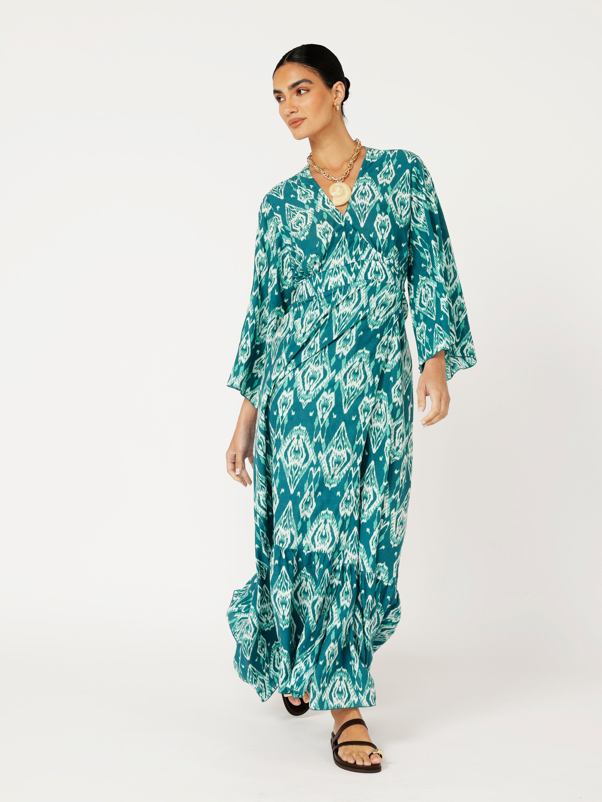 Wrap Dress | Teal Ikat | DELAYED DELIVERY - Saffron Road