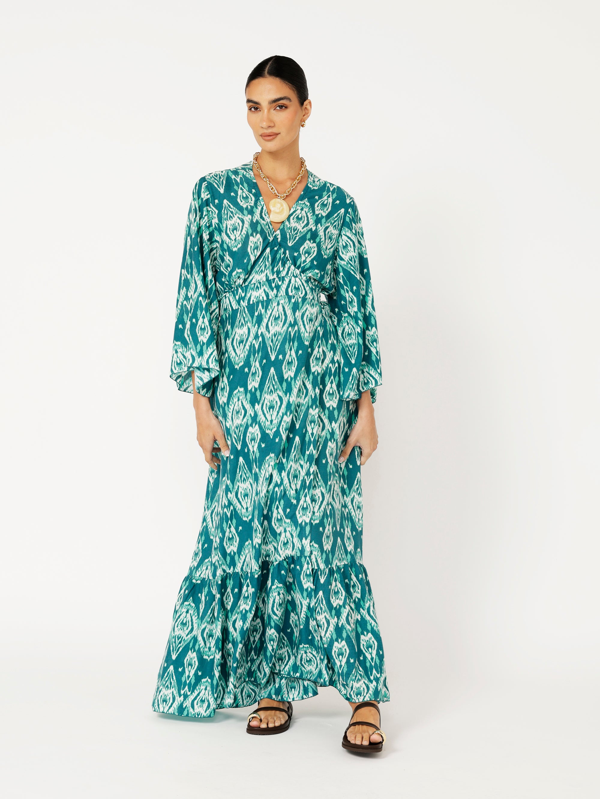 Wrap Dress | Teal Ikat | DELAYED DELIVERY - Saffron Road