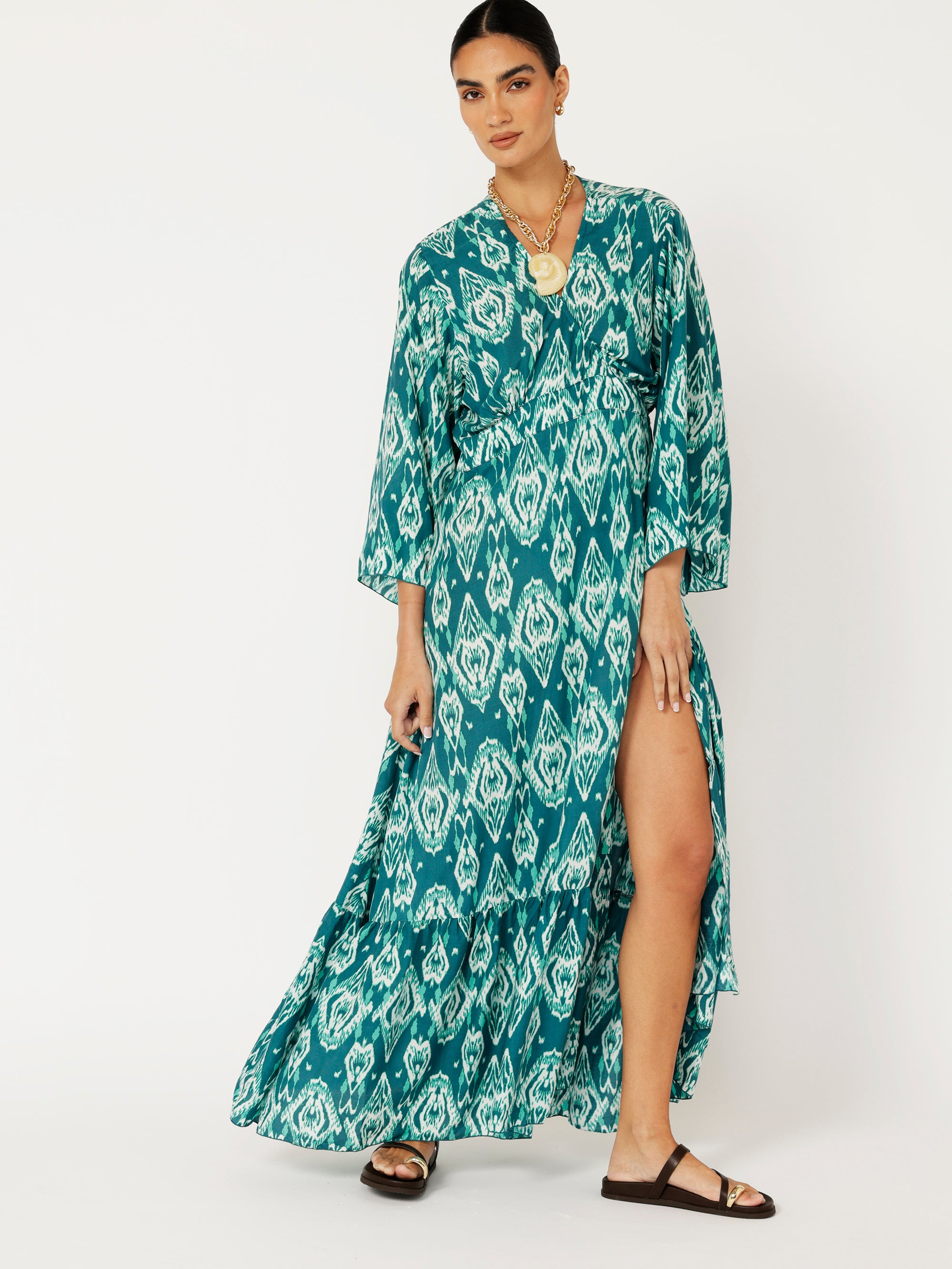 Wrap Dress | Teal Ikat | DELAYED DELIVERY - Saffron Road