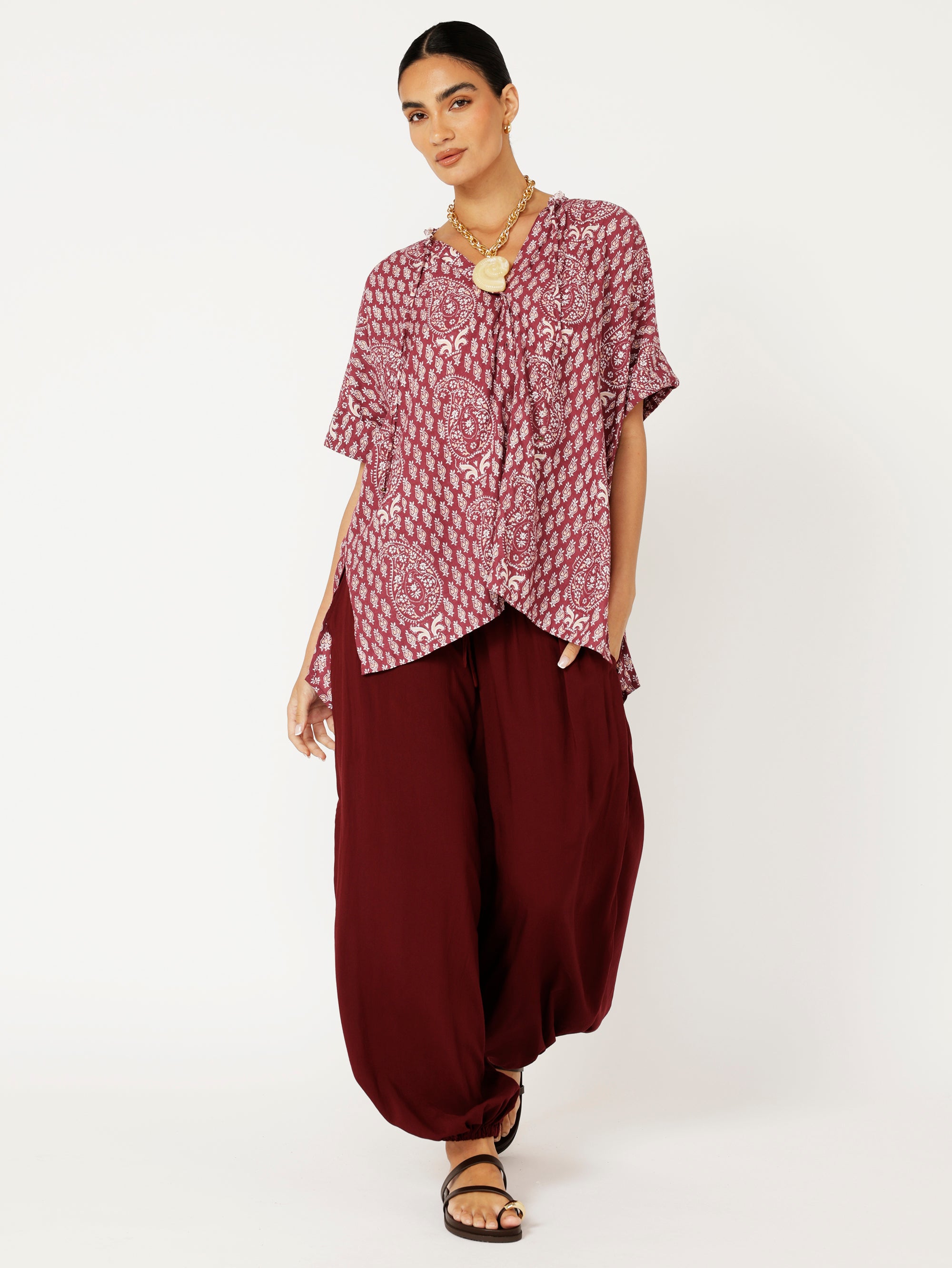 Madison Shirt | Plum Block Print - Saffron Road