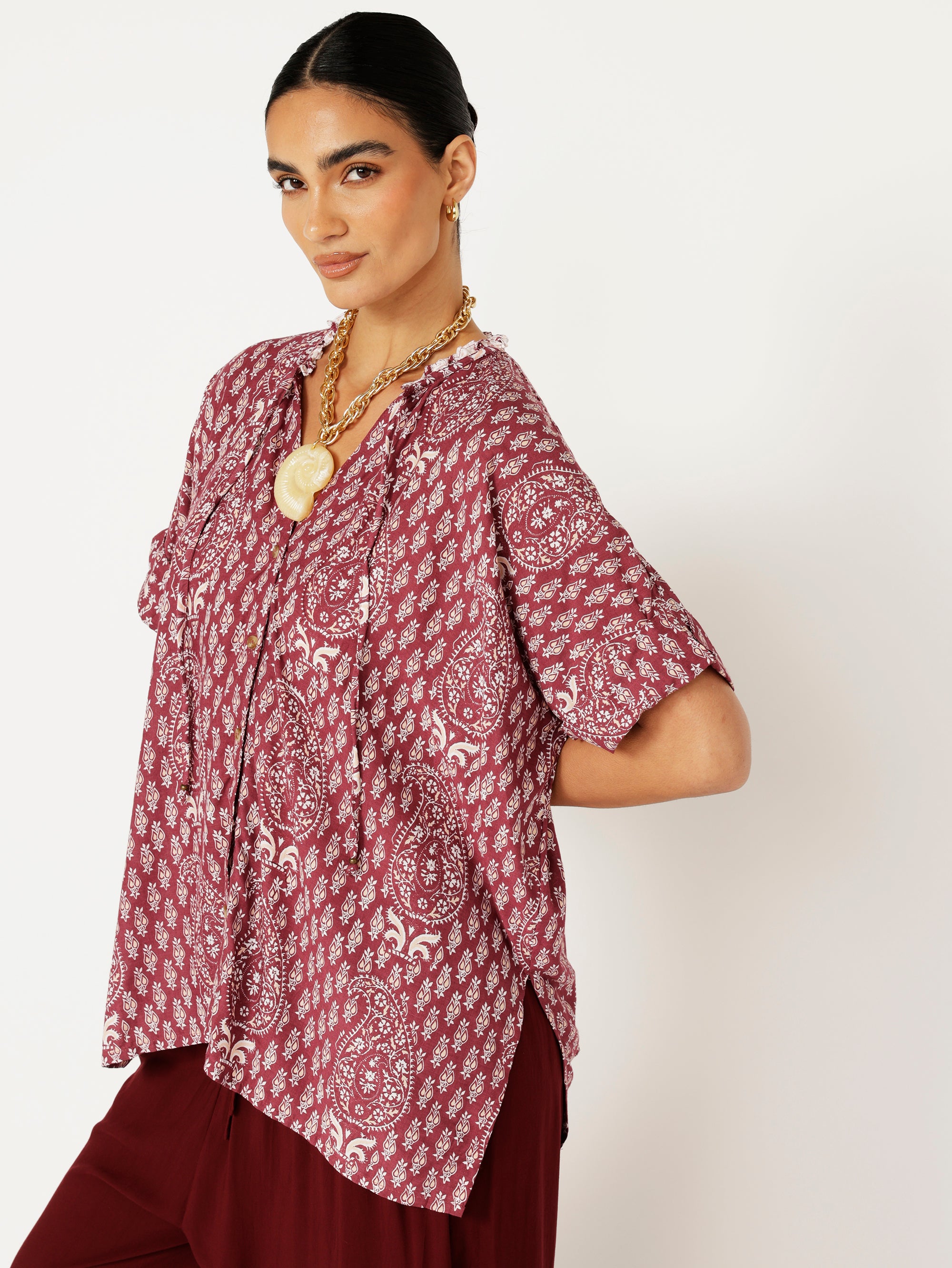 Madison Shirt | Plum Block Print - Saffron Road