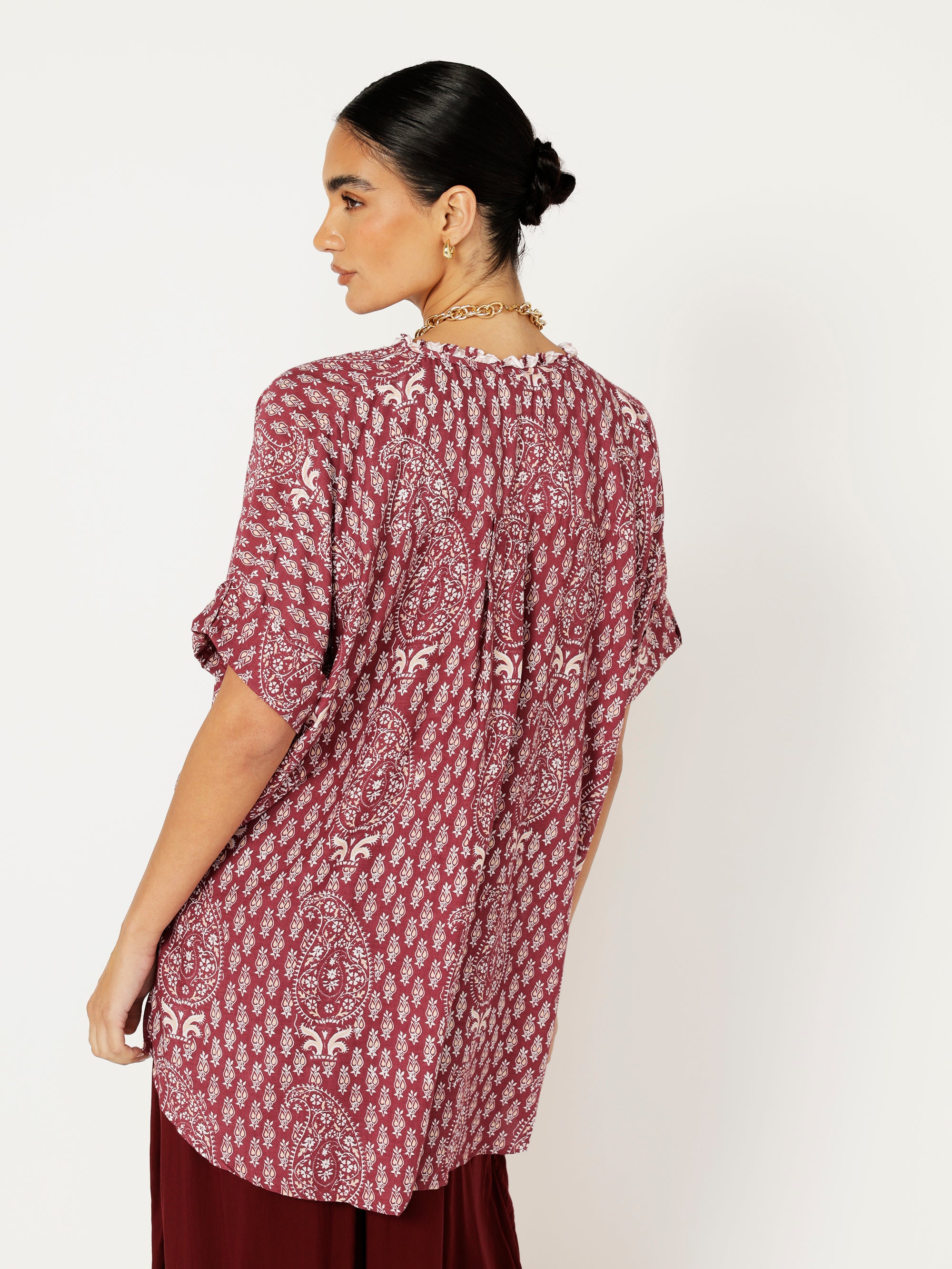 Madison Shirt | Plum Block Print - Saffron Road