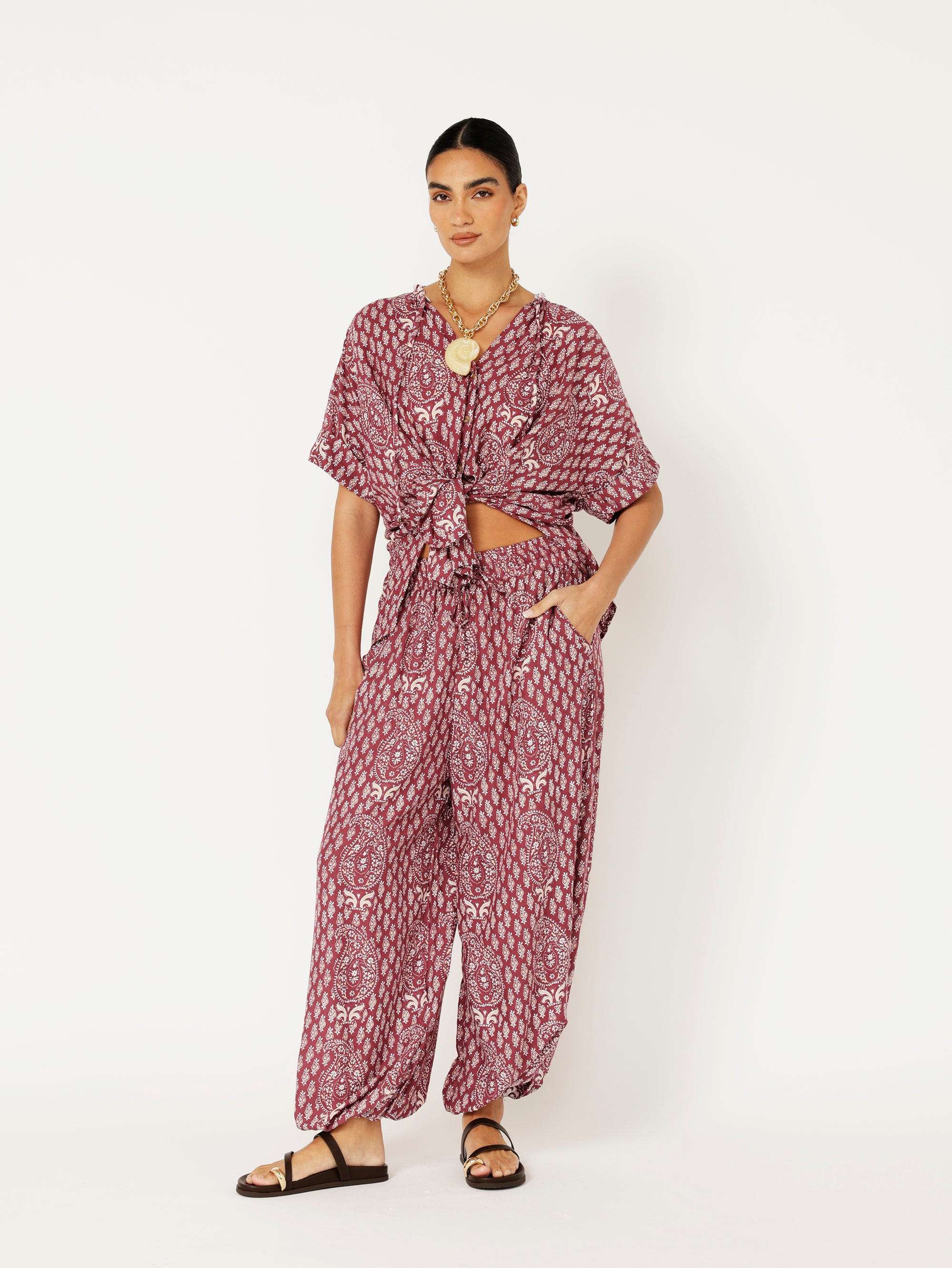 Madison Shirt | Plum Block Print - Saffron Road