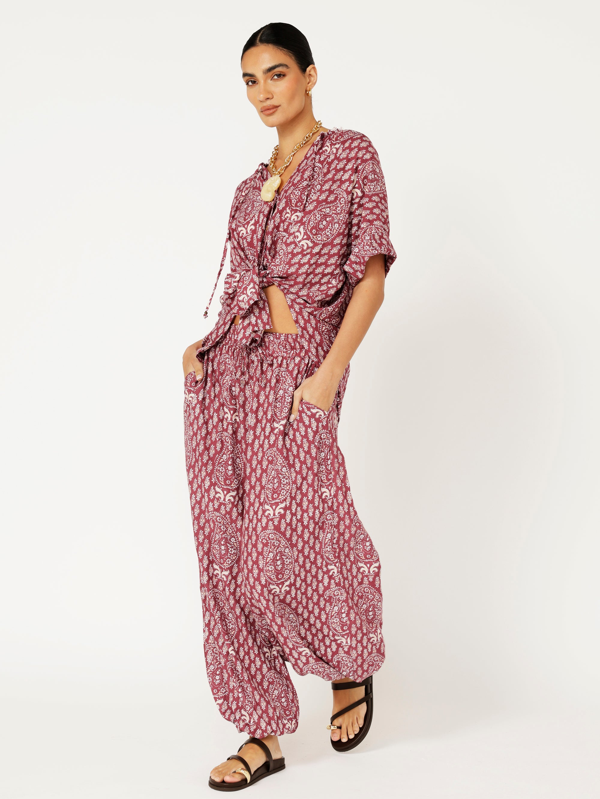 Balloon Pant | Plum Block Print - Saffron Road