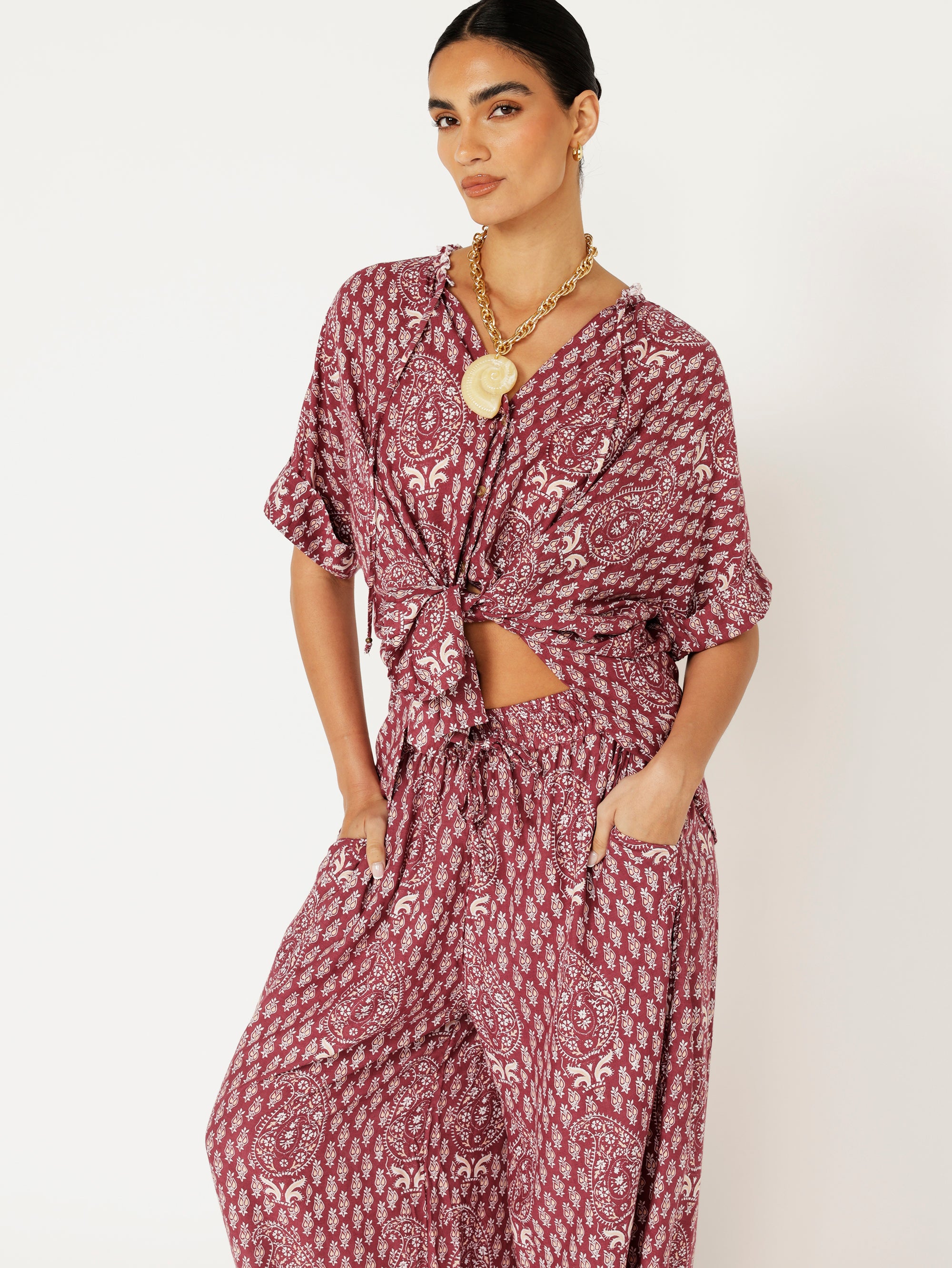 Madison Shirt | Plum Block Print - Saffron Road