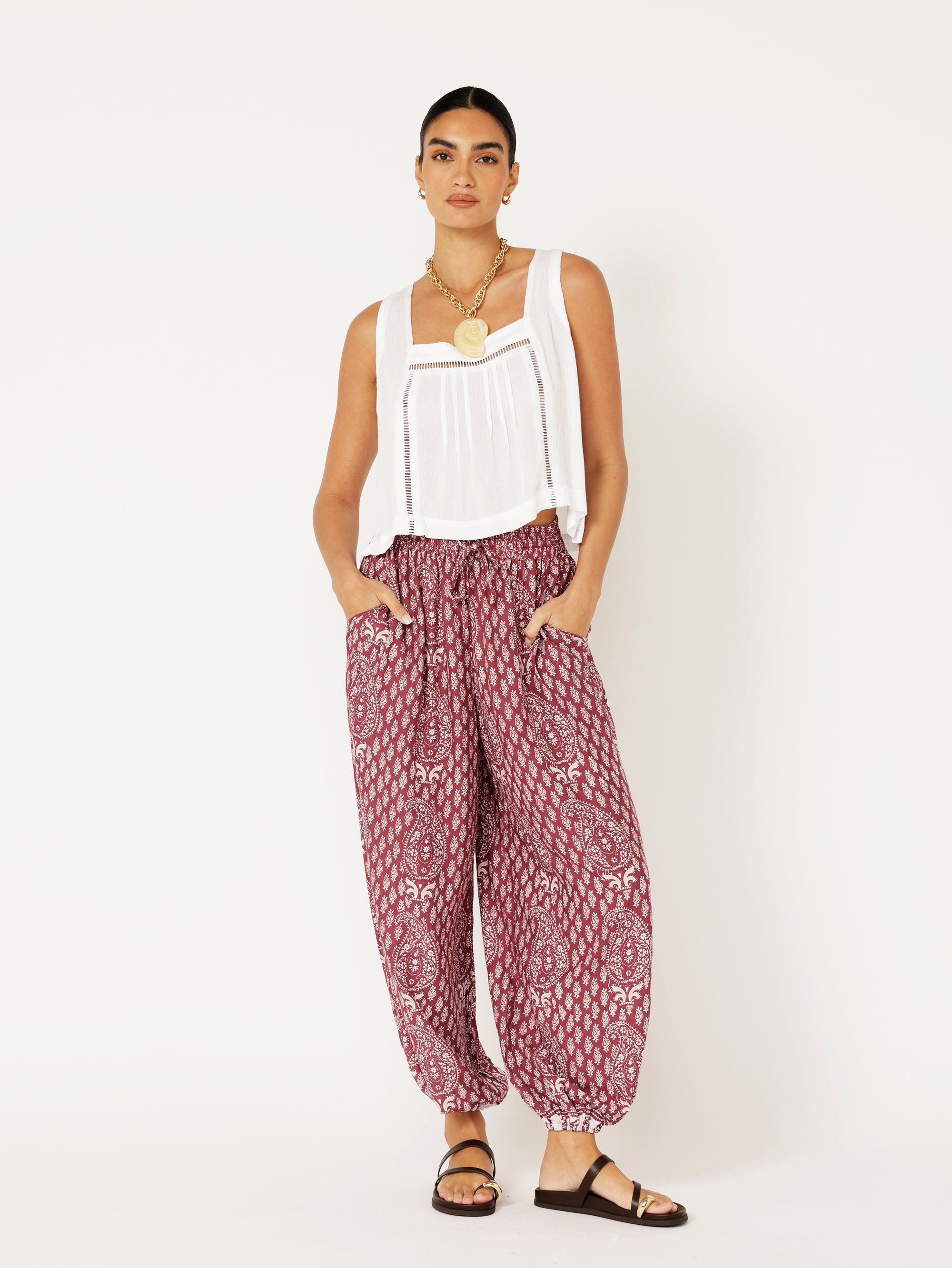 Balloon Pant | Plum Block Print - Saffron Road