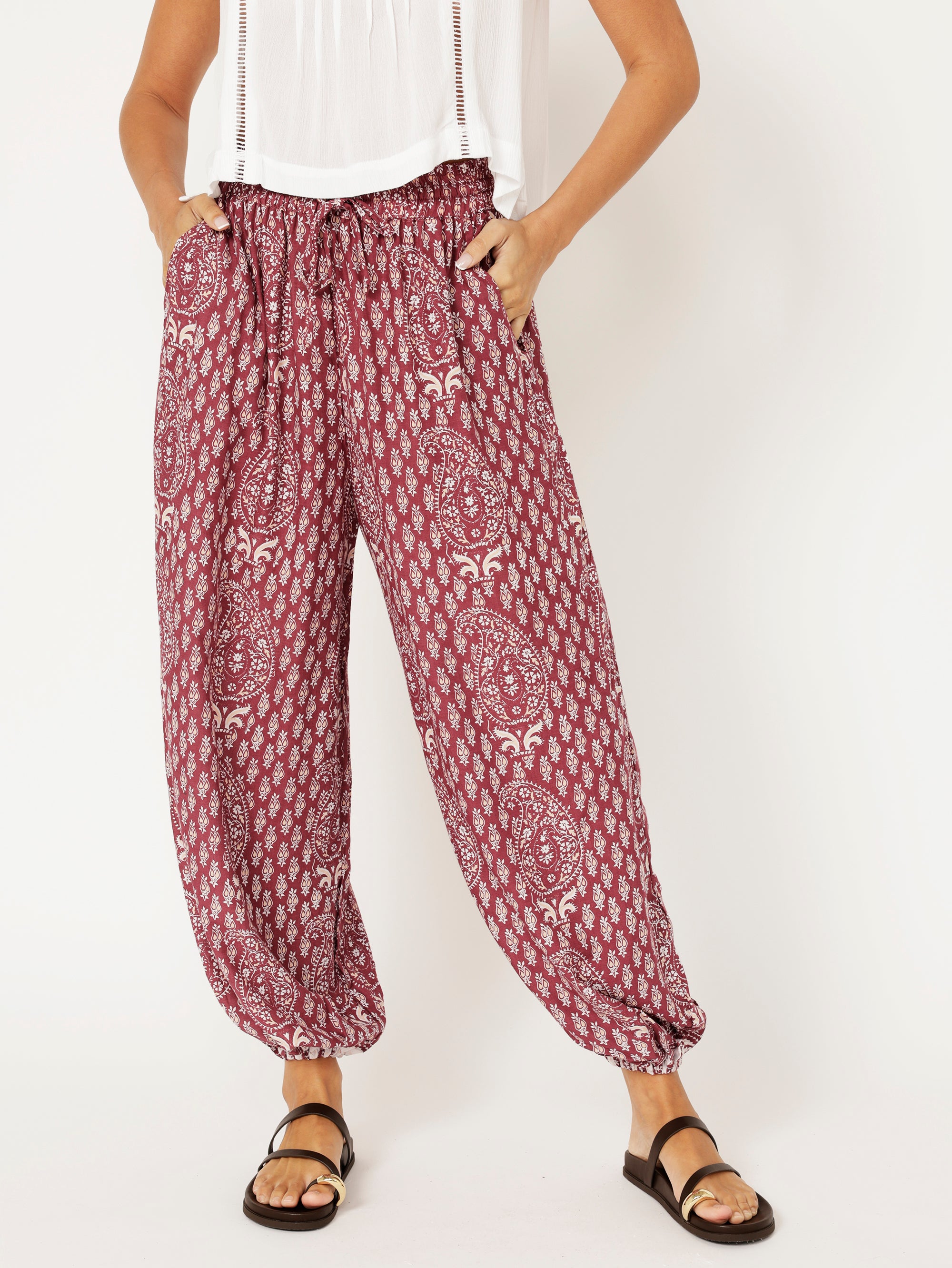 Balloon Pant | Plum Block Print - Saffron Road