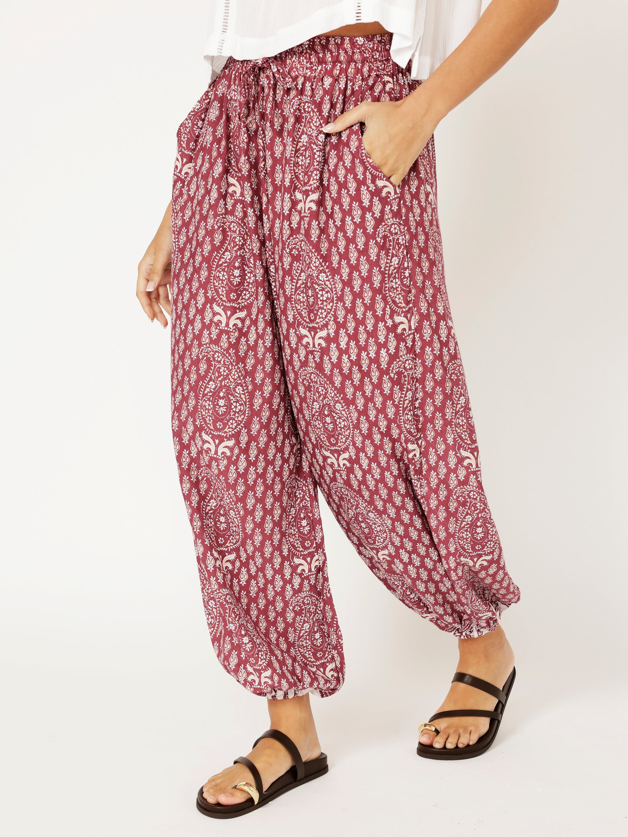 Balloon Pant | Plum Block Print - Saffron Road
