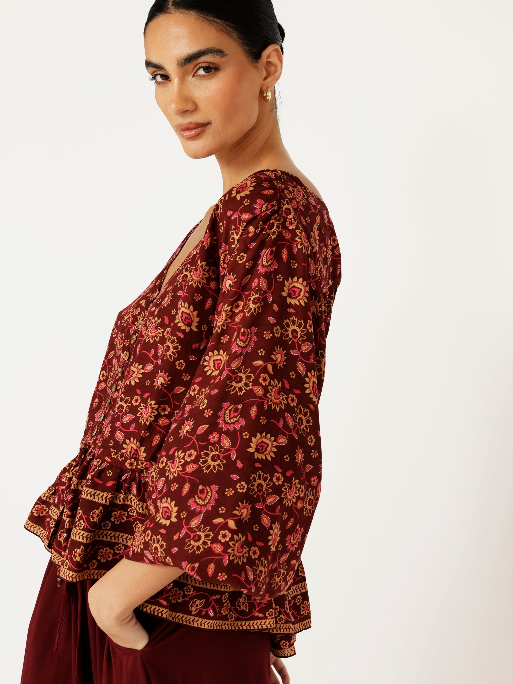 Margot Blouse| Vintage Wine - Saffron Road