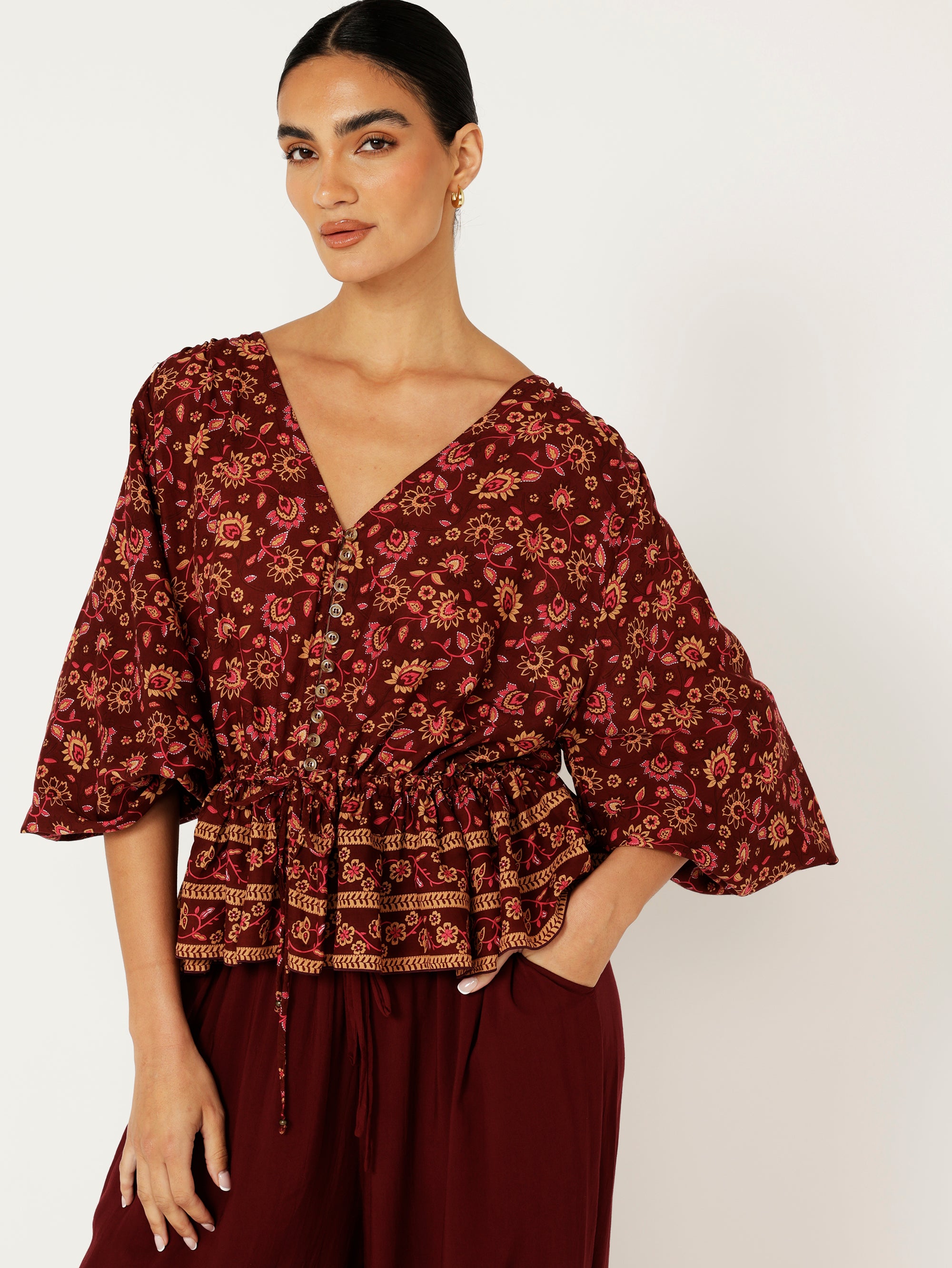 Margot Blouse| Vintage Wine - Saffron Road