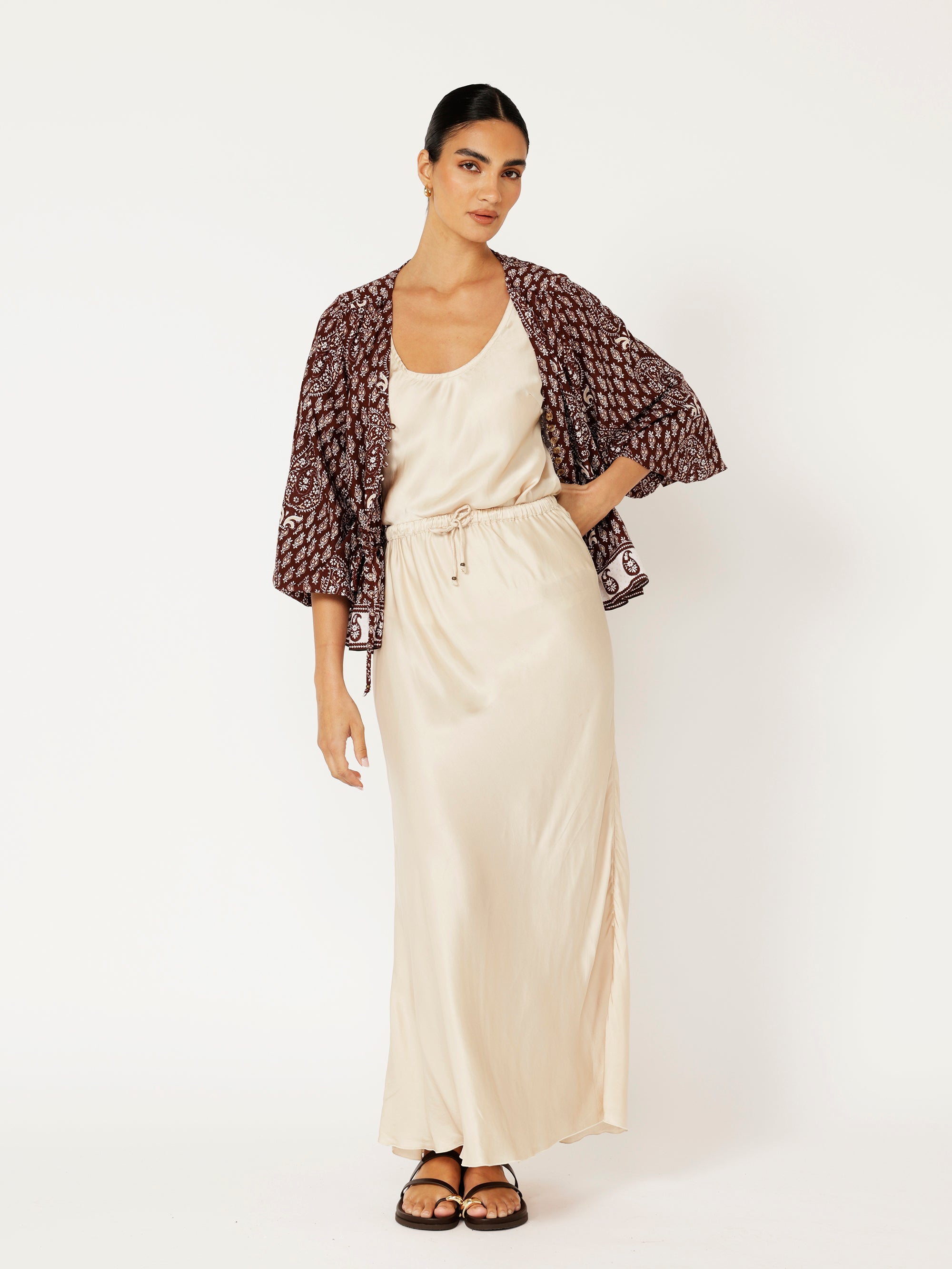 Margot Blouse| Chocolate Block Print - Saffron Road