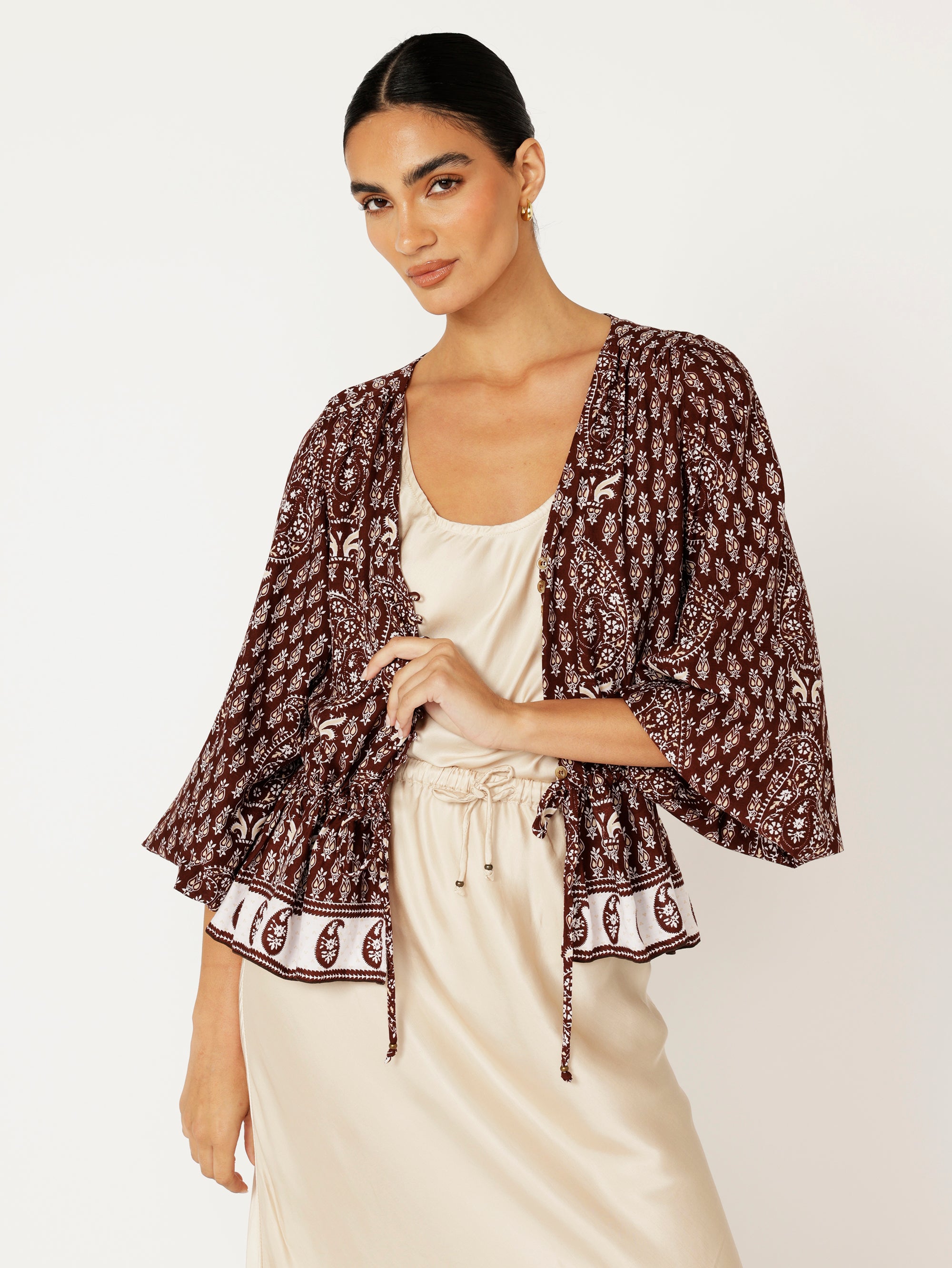 Margot Blouse| Chocolate Block Print - Saffron Road