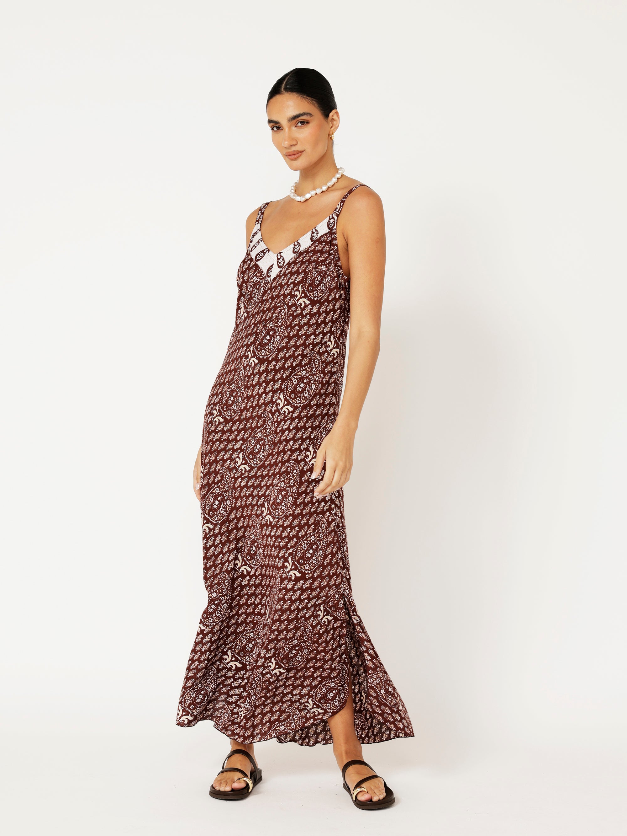 Slip Dress | Bias Cut | Chocolate Block Print - Saffron Road