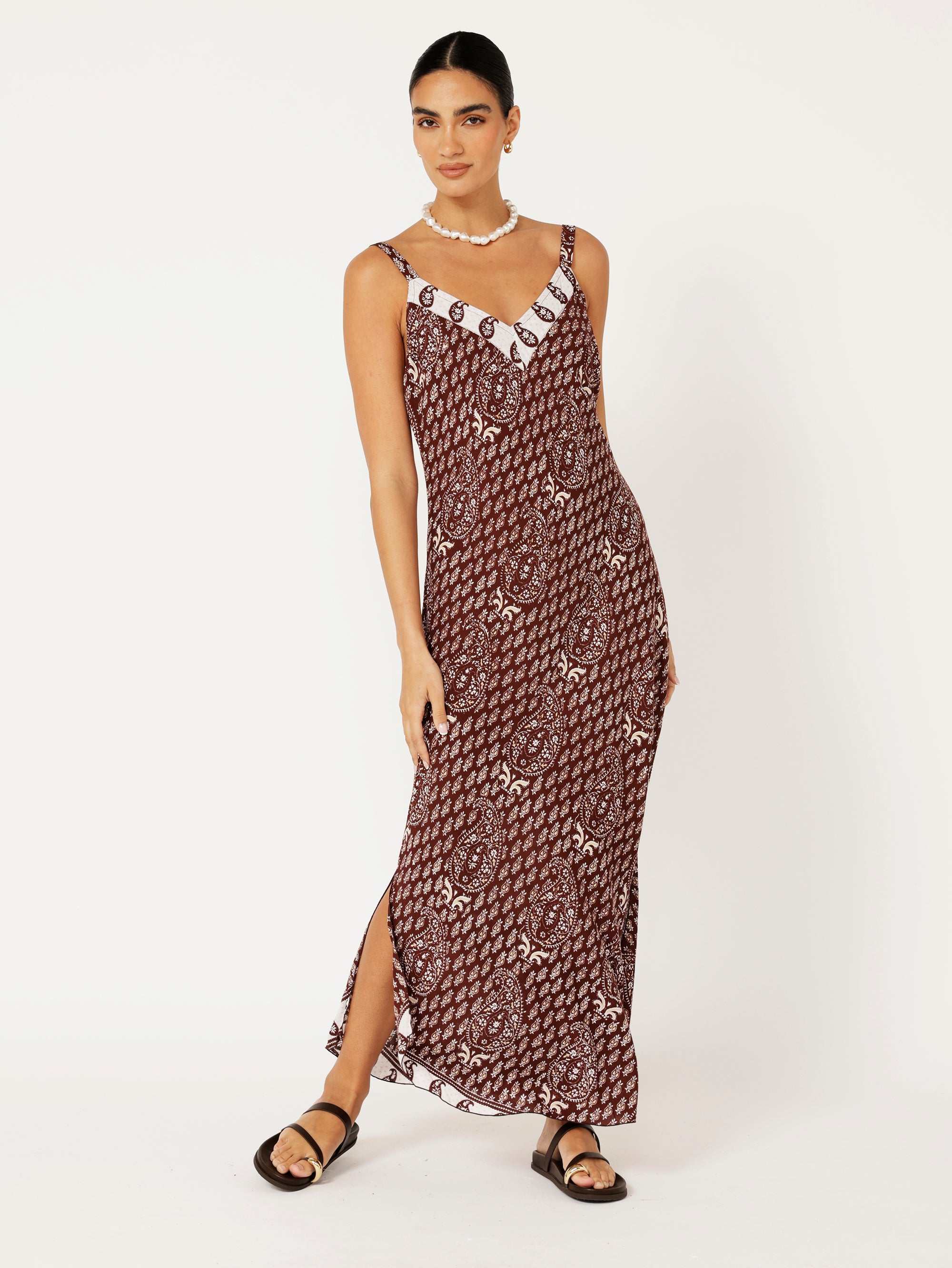 Slip Dress | Bias Cut | Chocolate Block Print - Saffron Road